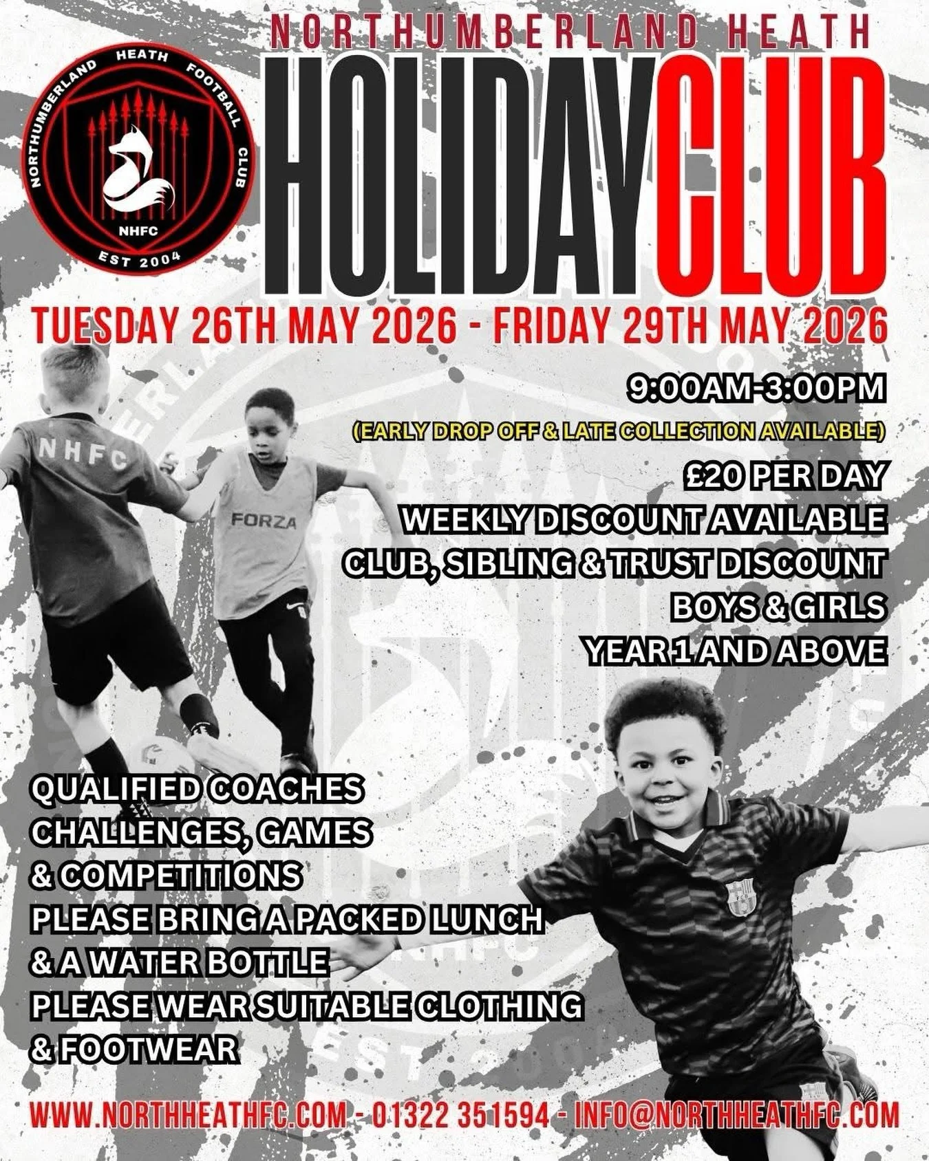 ⚽🔥 MAY HALF TERM = FOOTBALL HOLIDAY CLUB 🔥⚽

Looking to keep the kids active, engaged and off the screens this half term? We&rsquo;ve got it covered 🙌
Join us at Northumberland Heath FC for 4 days of football, fun &amp; non-stop energy!

💥 Qualif
