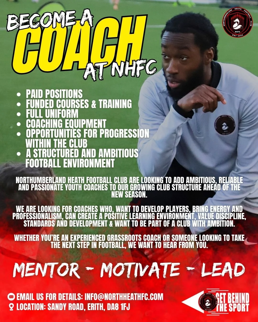 Northumberland Heath Football Club are looking to add ambitious, reliable and passionate youth coaches to our growing club structure ahead of the new season.

This is a paid coaching opportunity within one of the area&rsquo;s fastest-growing grassroo