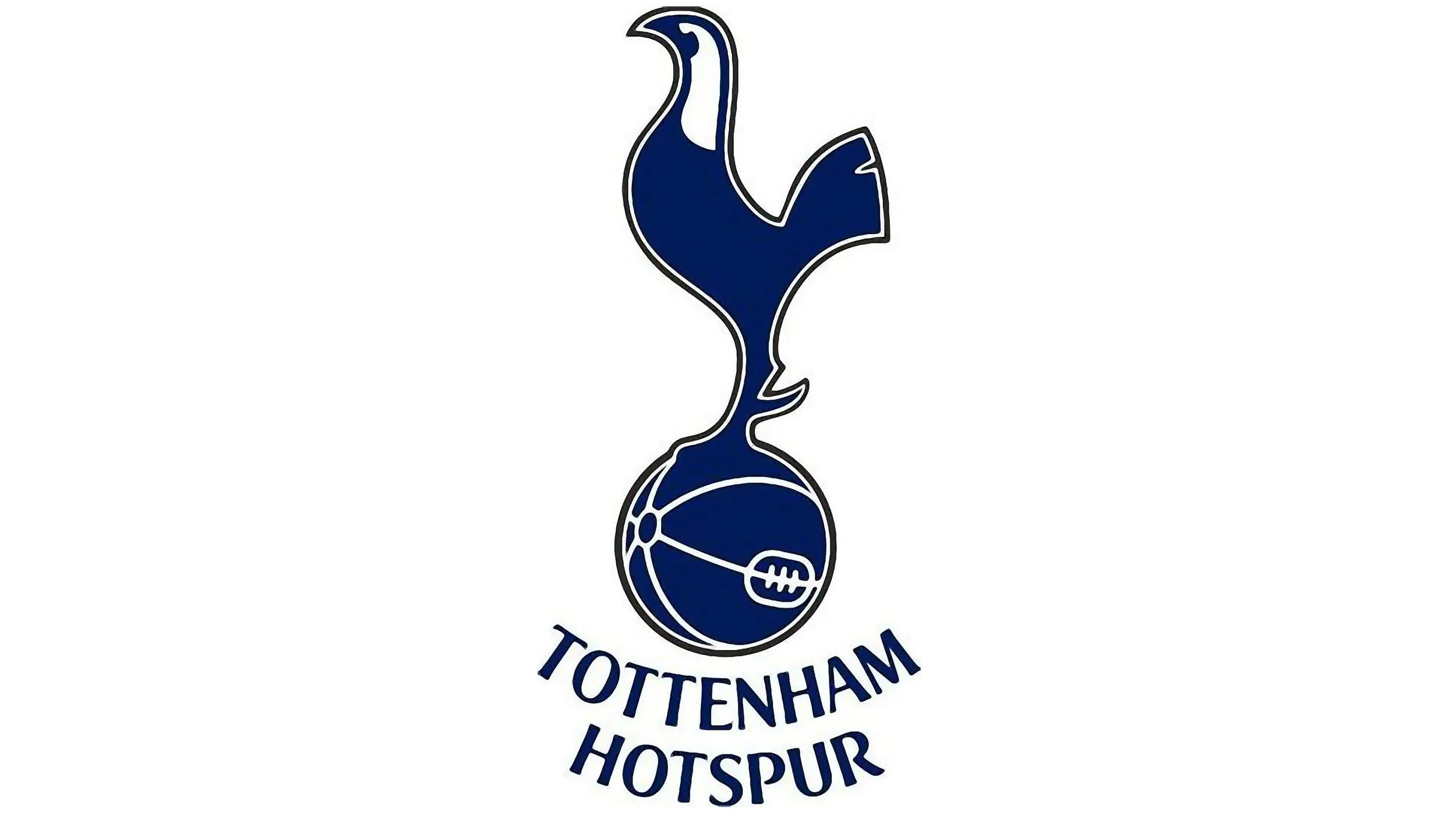 Logo of Tottenham Hotspur Football Club featuring a navy blue cockerel standing on a football, with the club's name below.