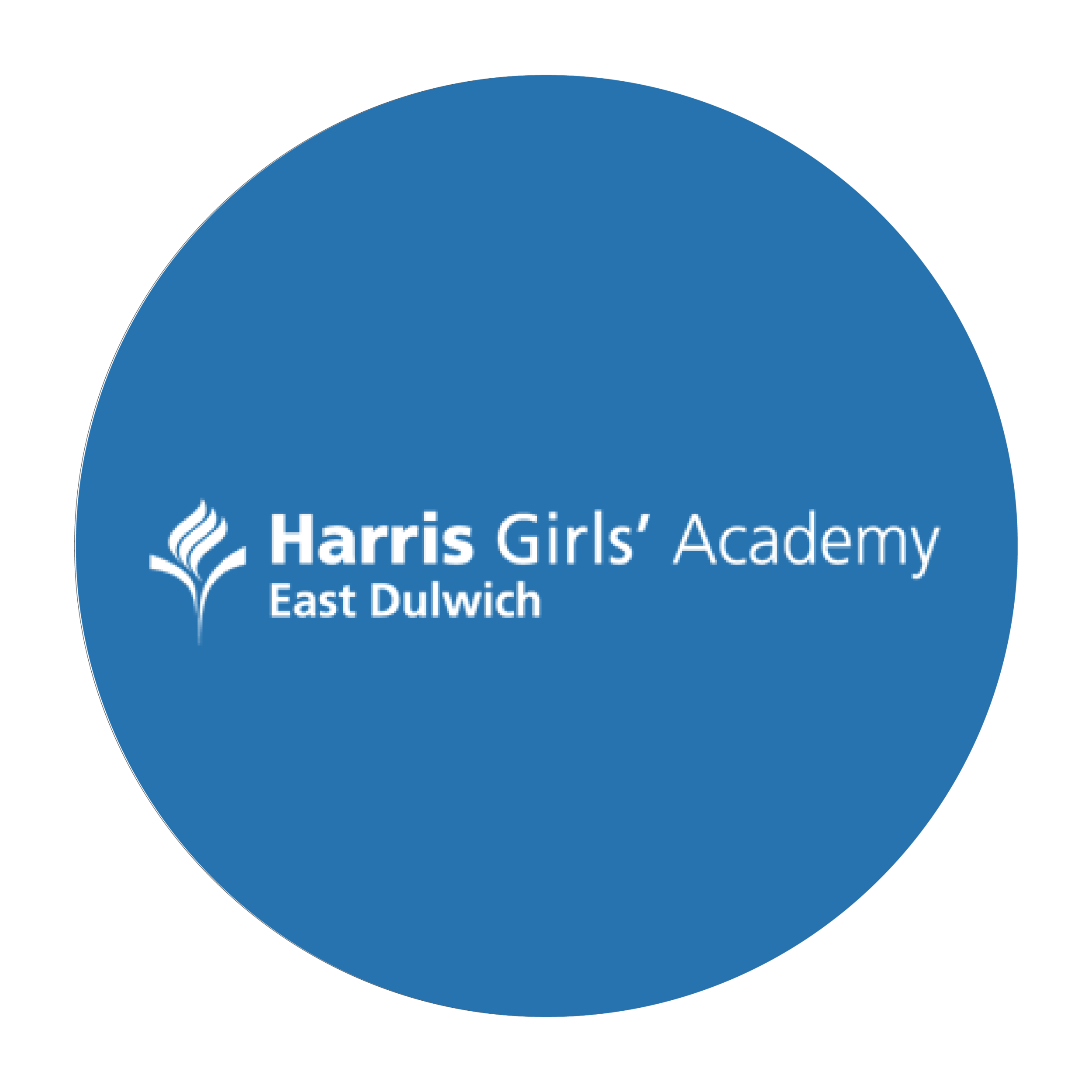 Logo of Harris Girls' Academy East Dulwich with a stylized flame symbol on a blue background.