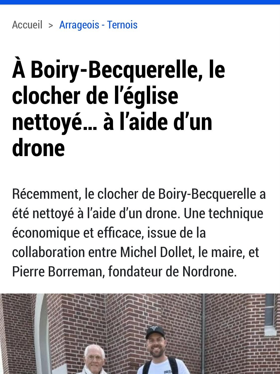 2ᵉ article dans @vdn_artois 😍 Un grand merci au maire de la commune de #boirybecquerelle pour sa confiance sur cette mission 🤝 C&rsquo;est toujours un plaisir de travailler sur des monuments comme celui-ci ⛪️ Et merci &agrave; @vdn_artois pour cett