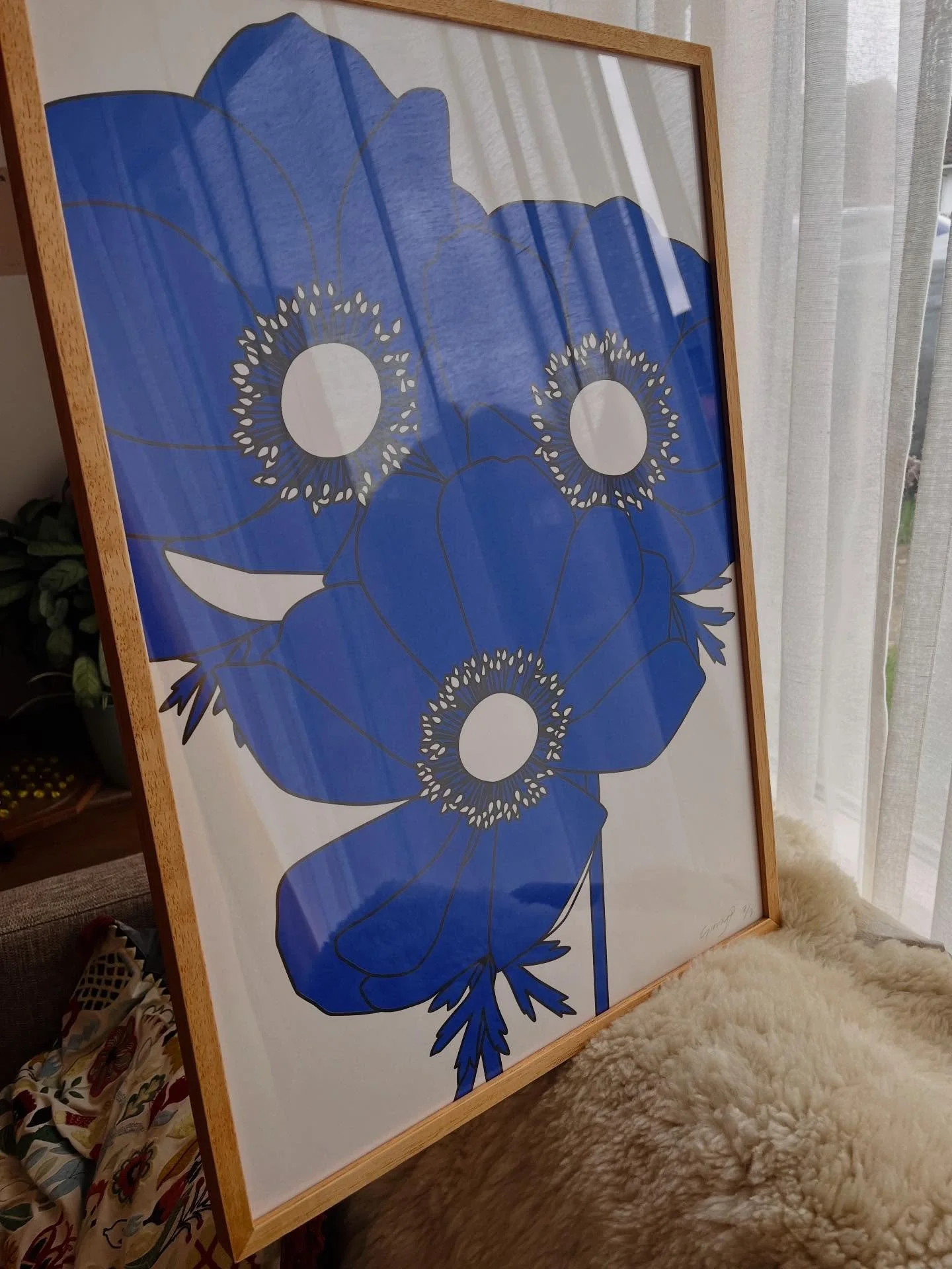 Trying to capture a framed screenprint is tricky with all the reflections. Still can&rsquo;t get enough of these ultra marine Anemones - it&rsquo;s definitely one of my favourites - hand pulled, super vibrant, perfect for brightening up a cosy corner