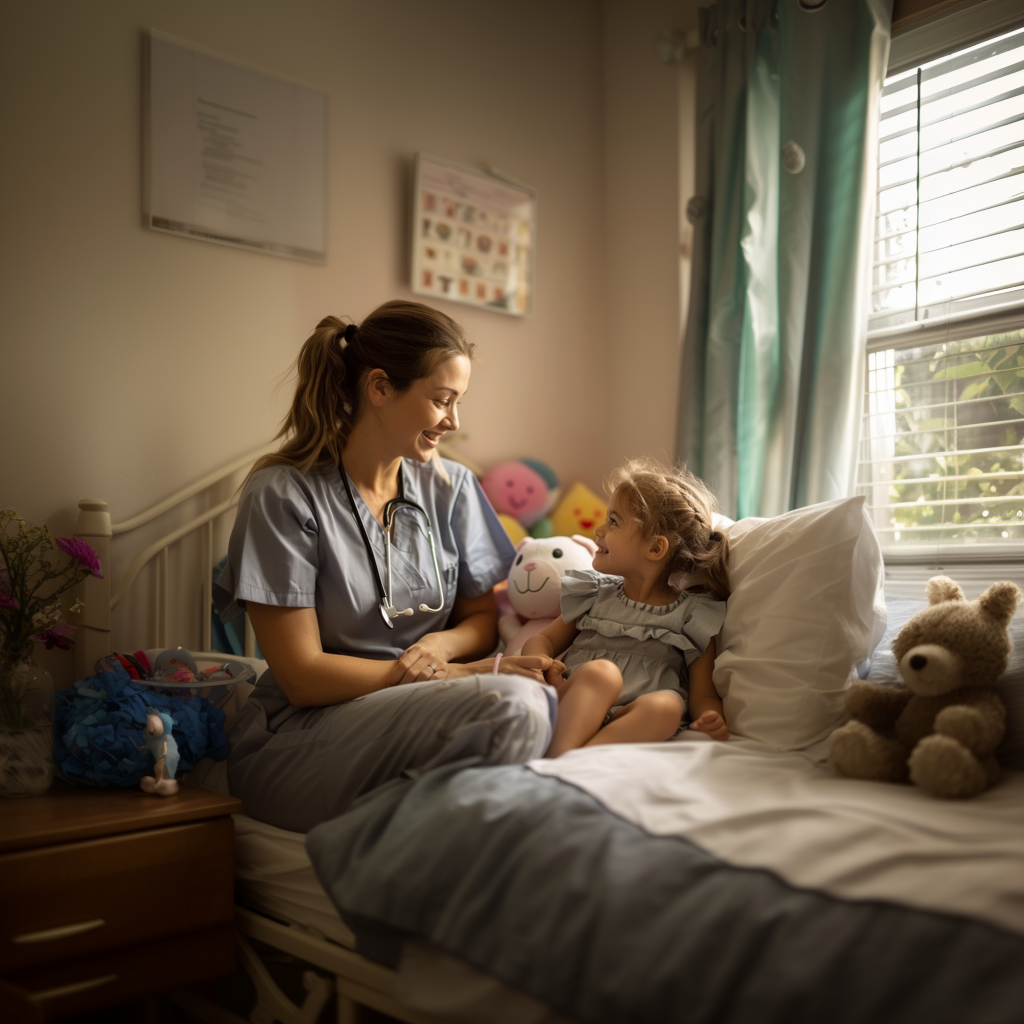 Nurse providing skilled nursing care to a child at home in Florida
