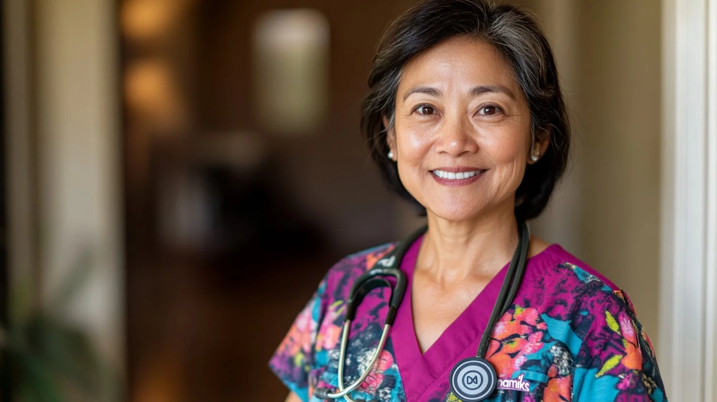 Home health nurse providing skilled nursing care at home for a Dynamiks Home Care patient