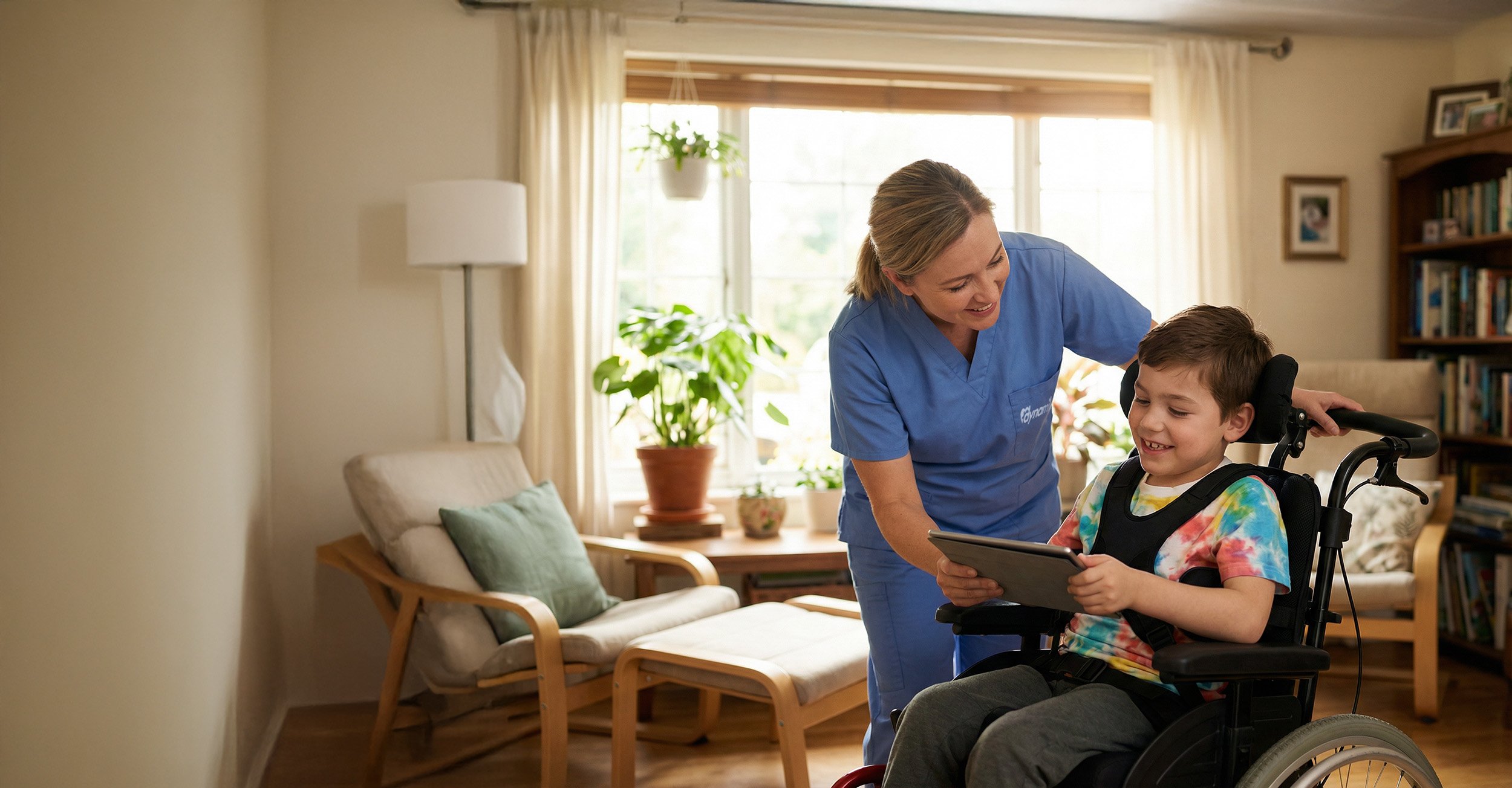 pediatric home care nurse supporting child at home