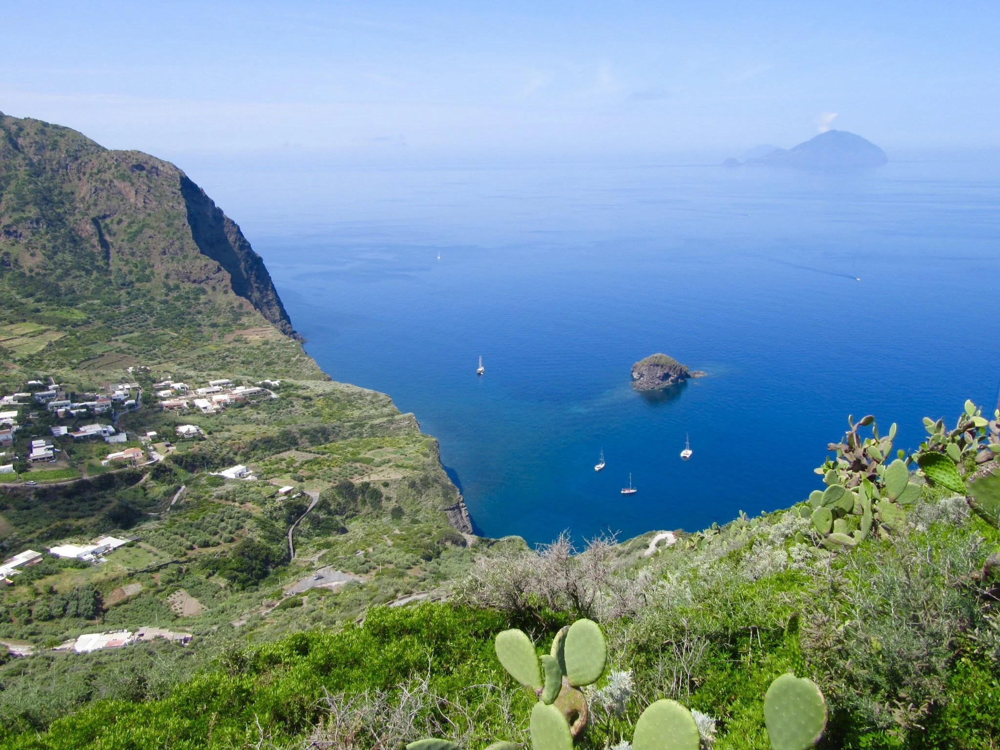 A view of Pollara and the sea in Salina, Sicily.