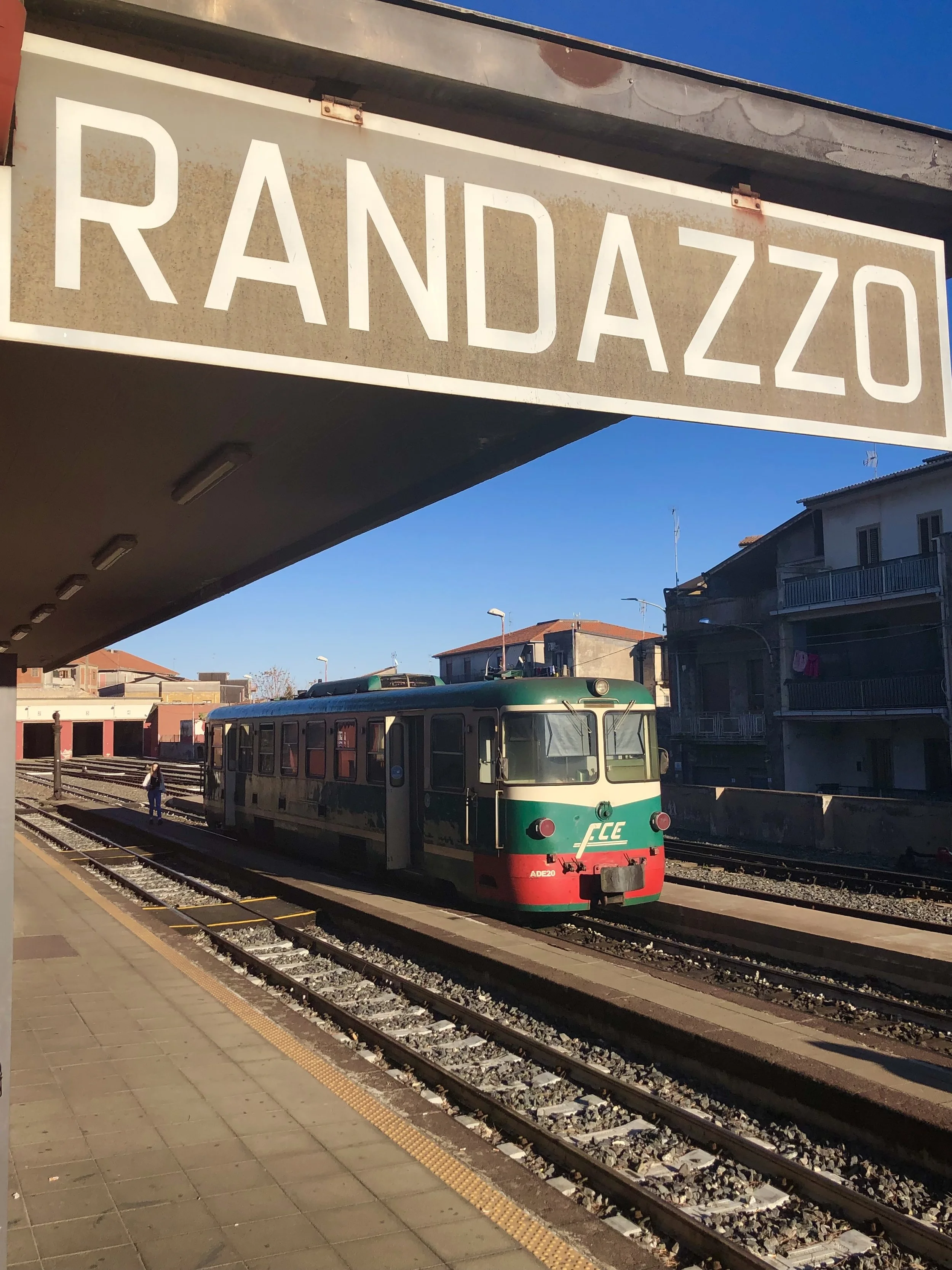 A vintage train on the tracks at the train station in Randazzo, Sicily.