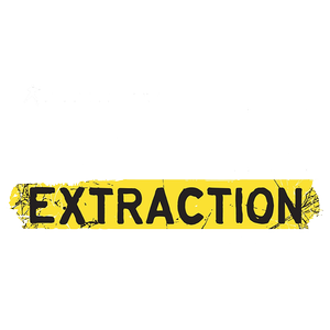 The word 'EXTRACTION' written in bold black letters on a yellow background with a distressed texture.