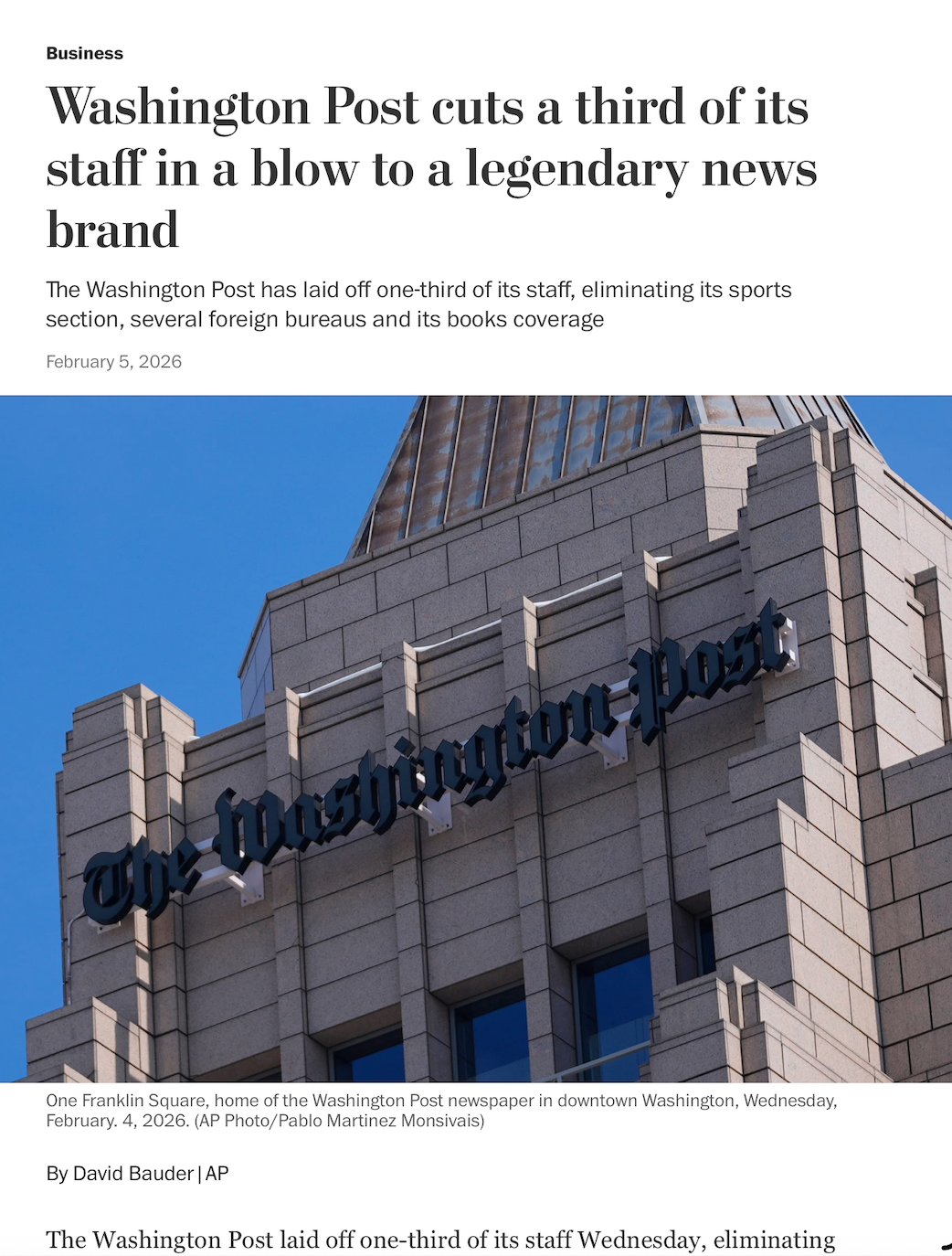 Cuts at Washington Post create a news desert at the highest levels of journalism