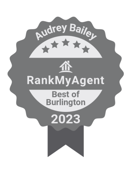 Award badge for Audrey Bailey, RankMyAgent, Best of Burlington 2023.