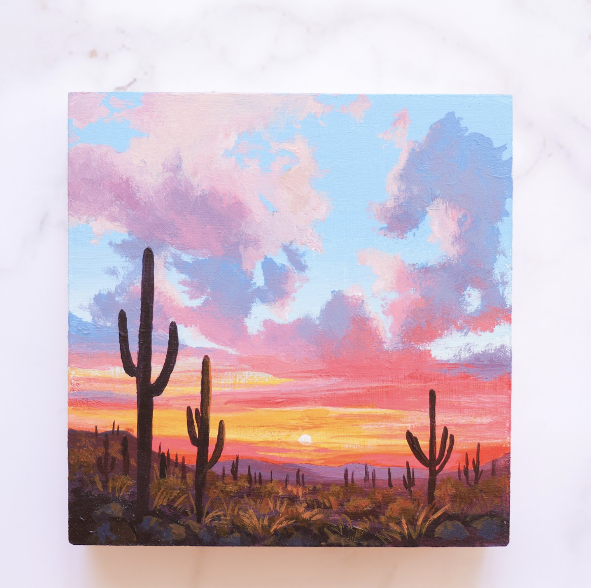 Pastel Saguaros Original Painting
