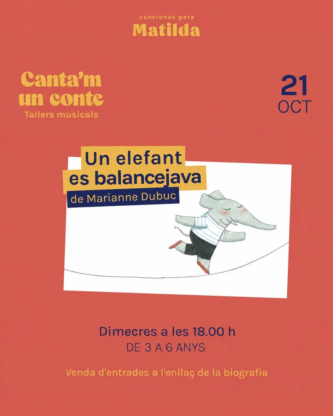 📚🎶 El proper 21 d&rsquo;octubre tenim un Cantam un conte molt especial.

Per primera vegada, la proposta estar&agrave; dirigida a infants de 3 a 6 anys, una edat una mica m&eacute;s gran que ens permet jugar, cantar i viure el conte d&rsquo;una alt