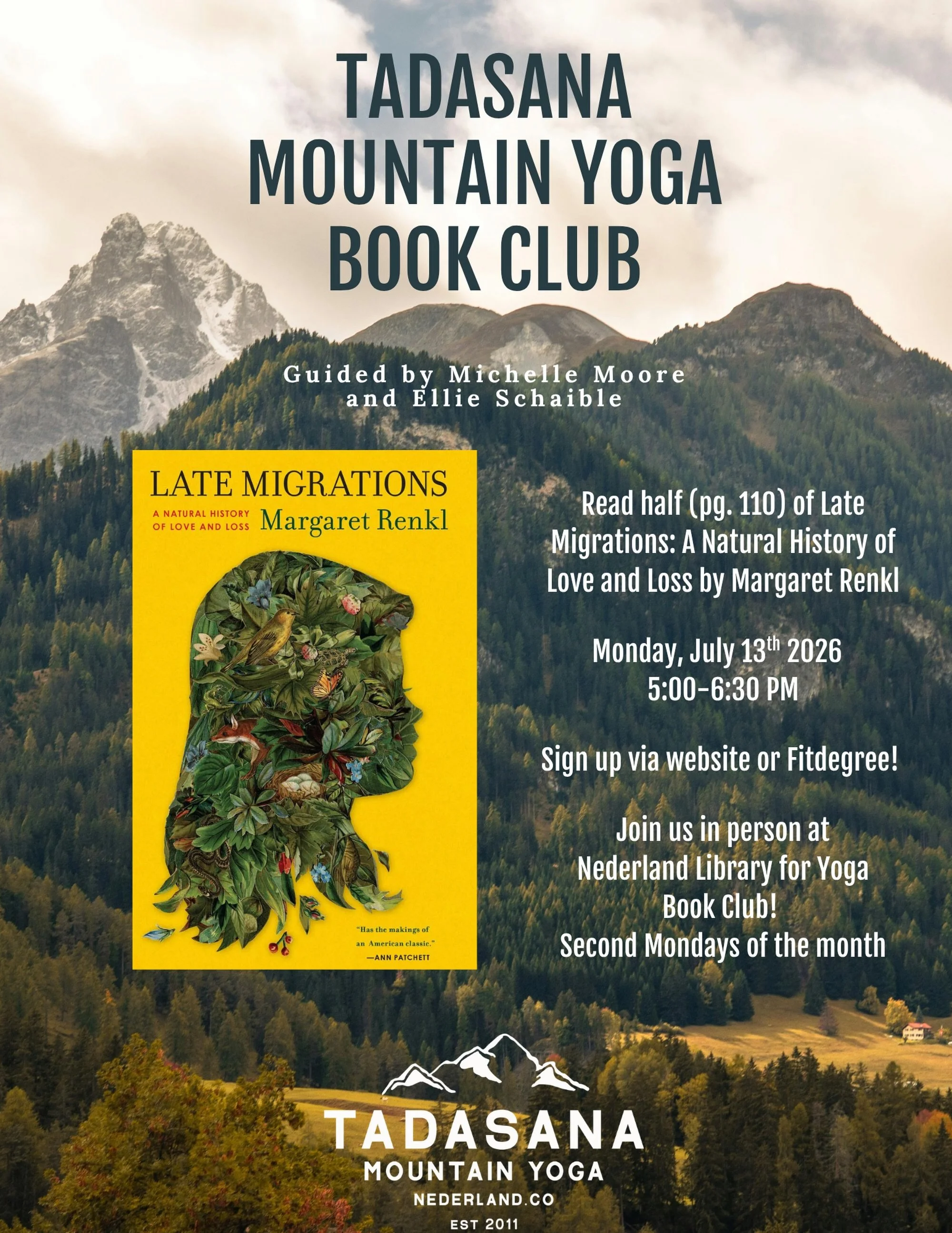 Our next book club read is Late Migrations: A Natural History of Love and Lost by Margaret Renkl. We&rsquo;ll begin by reading the first half of the book, ending at the short story Twilight (pg. 110). 

If you enjoy reading short essays/stories or co