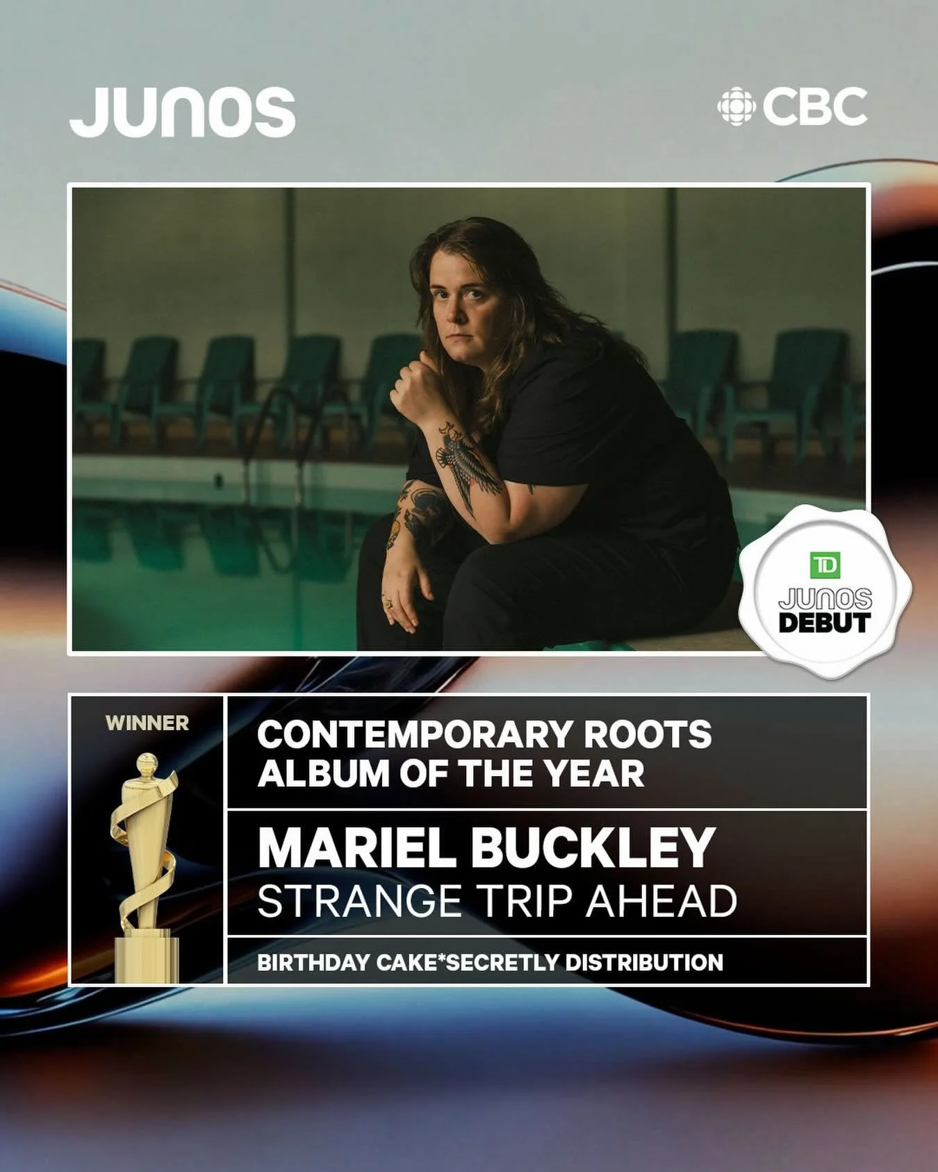 Congratulations to @marielbuckley and producer/mixer @jarradk_allday !!WINNER!!&lsquo;Contemporary Roots Album of the Year&rsquo; !! @thejunoawards