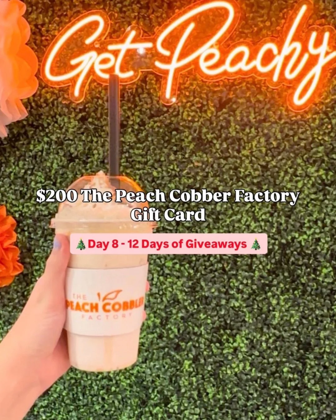 Last Christmas we gave away many things&hellip; and this year, DAY 8 is even sweeter! 🎄🍑

We teamed up with @peachcobblerfactory to give away a $200 Peach Cobbler Factory gift card. 🎁

 Here&rsquo;s how to enter:  
✨ Like this post  
✨ Follow @thr