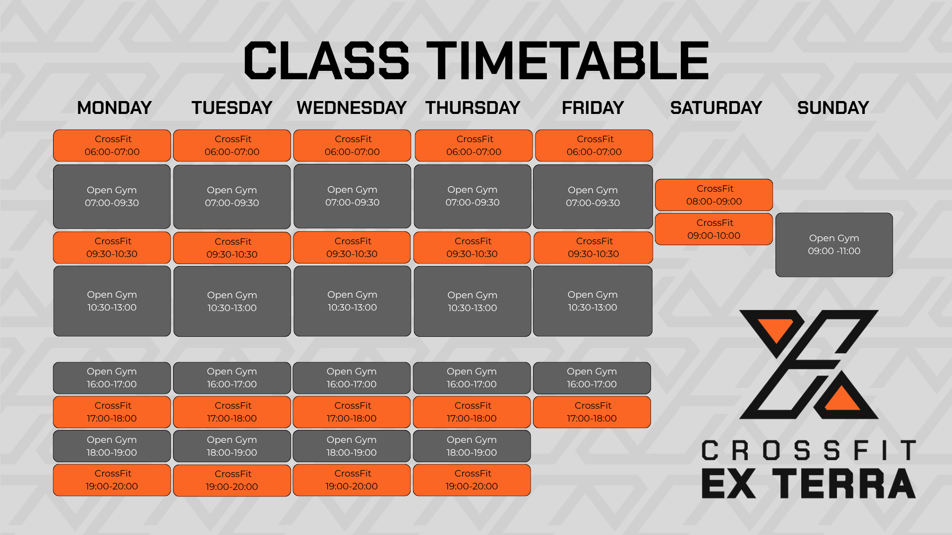 Class timetable for CrossFit Ex Terra