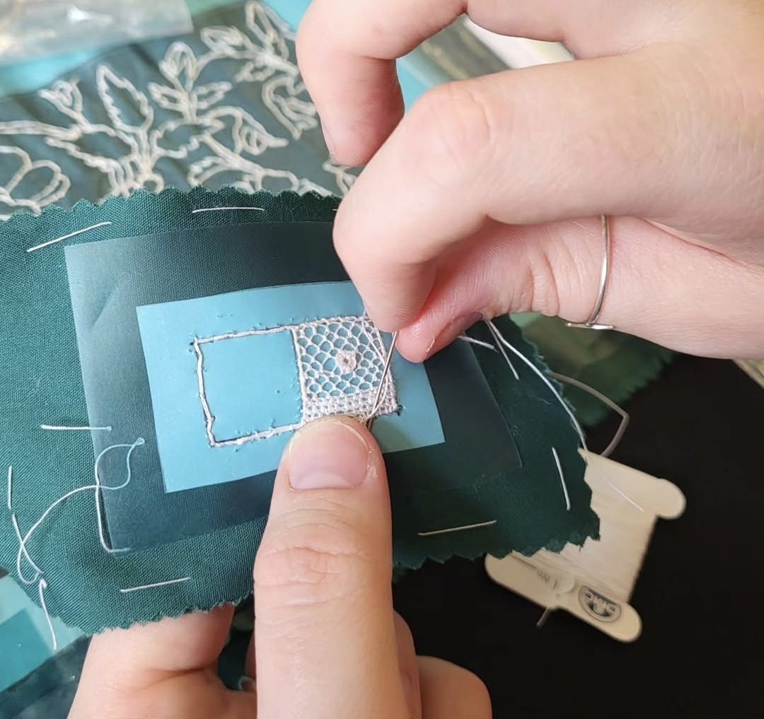 A small portion of the bursary funding enabled me to participate in a private Kenmare lace class in Kenmare, Kerry with expert Nora Finnegan - here I am practicing basic stitches as part of that session