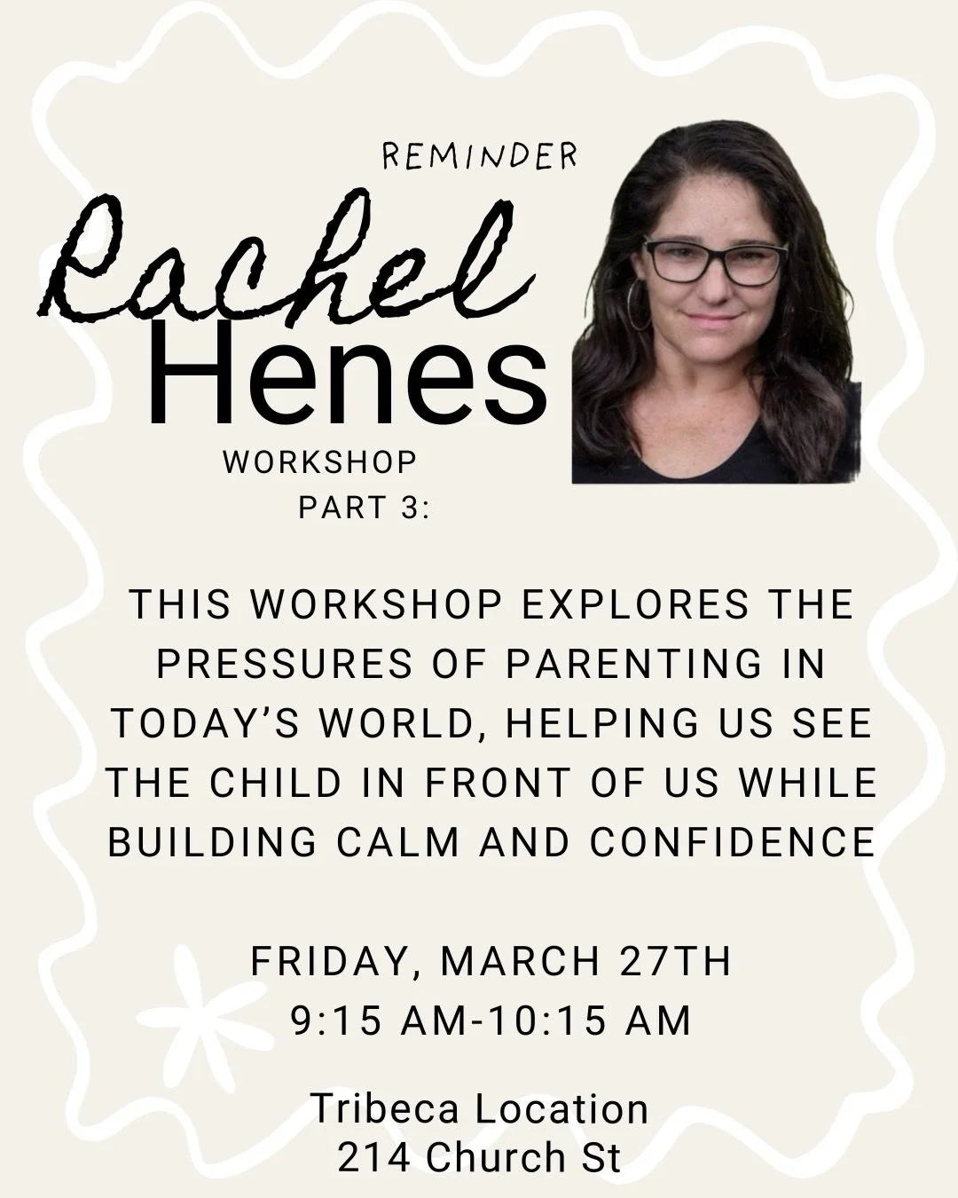 We can&rsquo;t wait to have @rachelhenes back for our final workshop! We hope to see you on Friday! Link in Bio to RSVP :)!