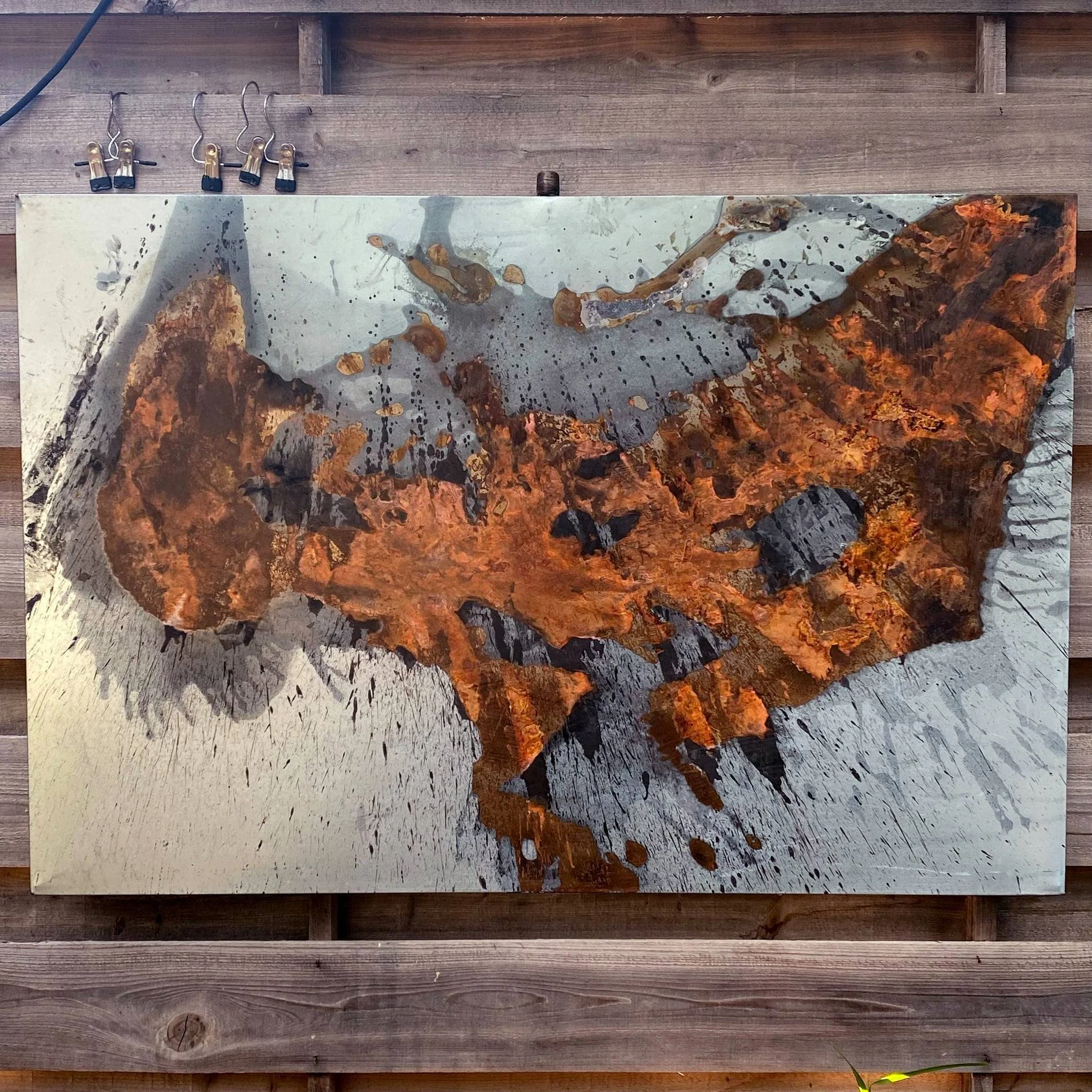 "Heart Stone" 2021 48" x 30" Chemical etching on galvanized steel.