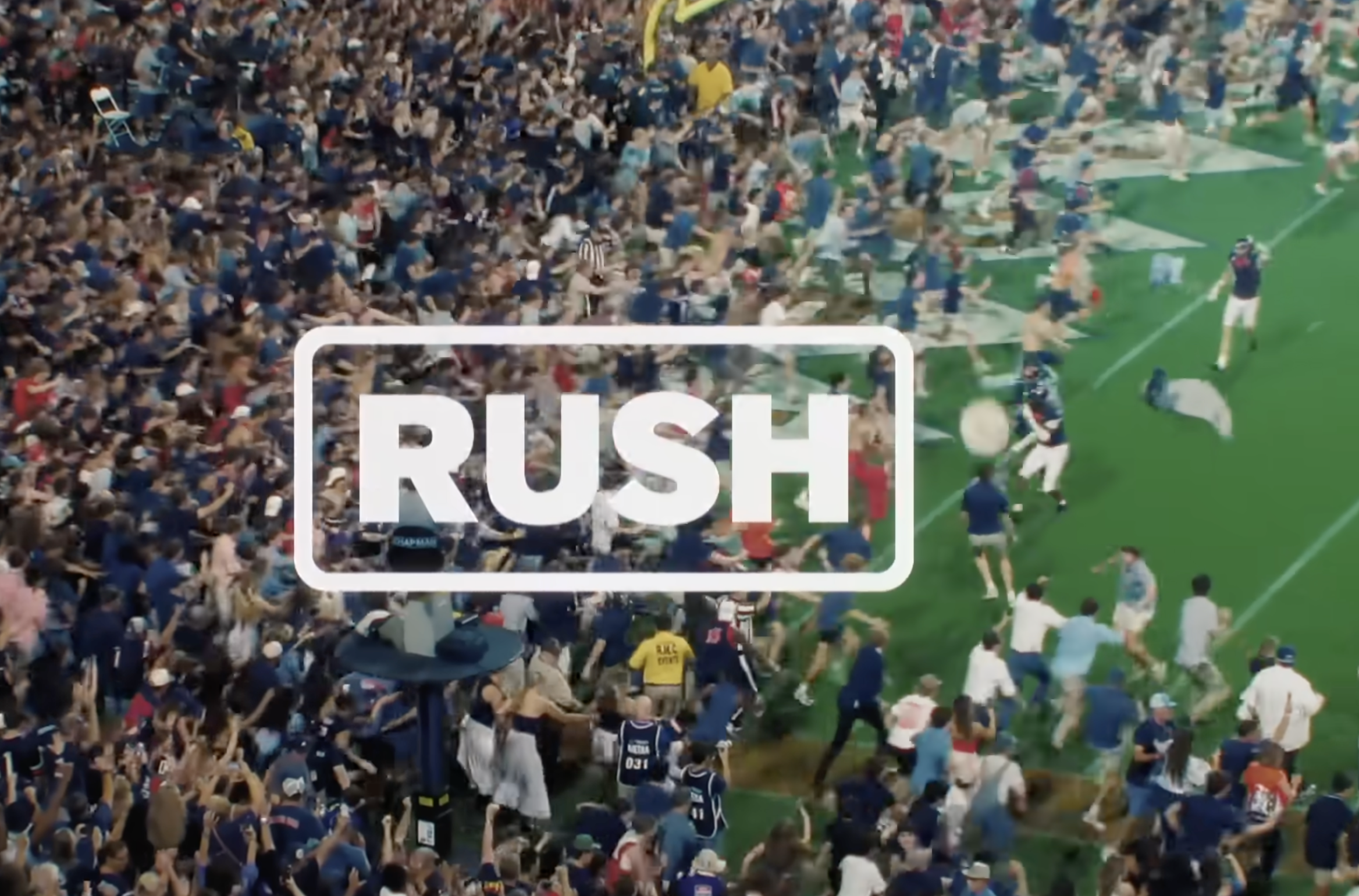 fans rushing field for yeti's four letter storytelling marketing campaign