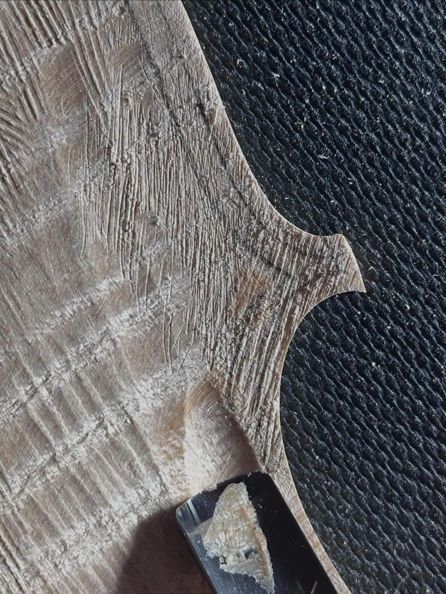 Carving a violin arching channel and liked all the different textures