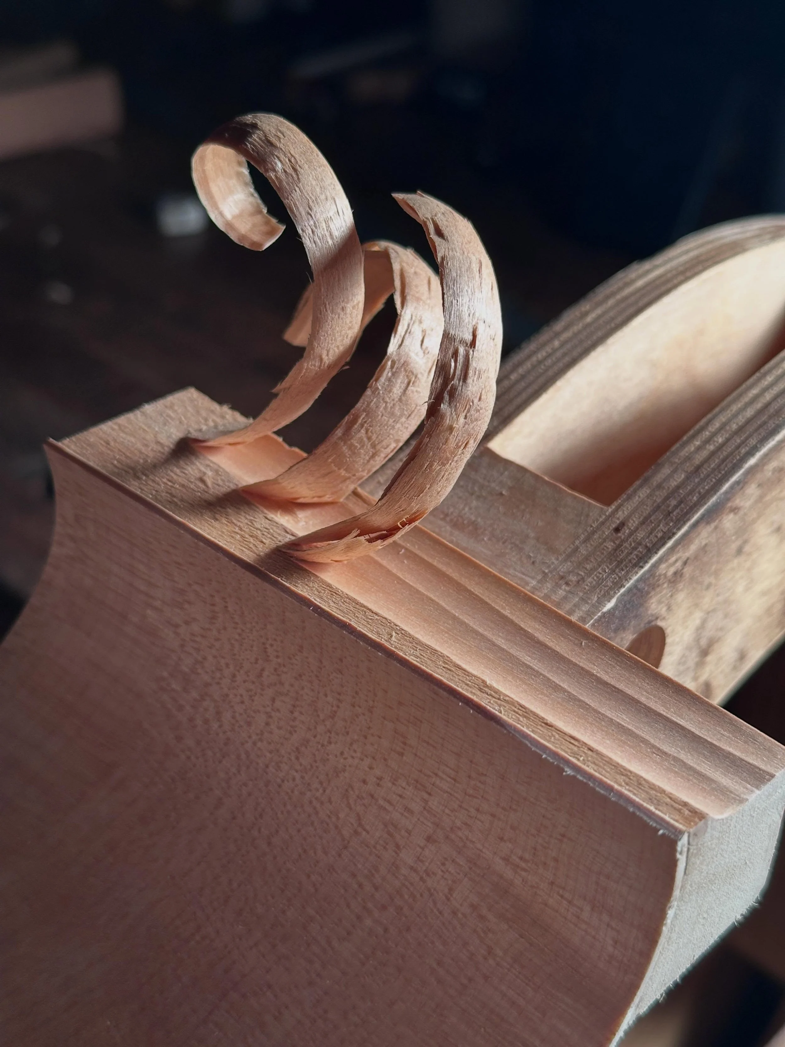 Shaping willow blocks for the next cello