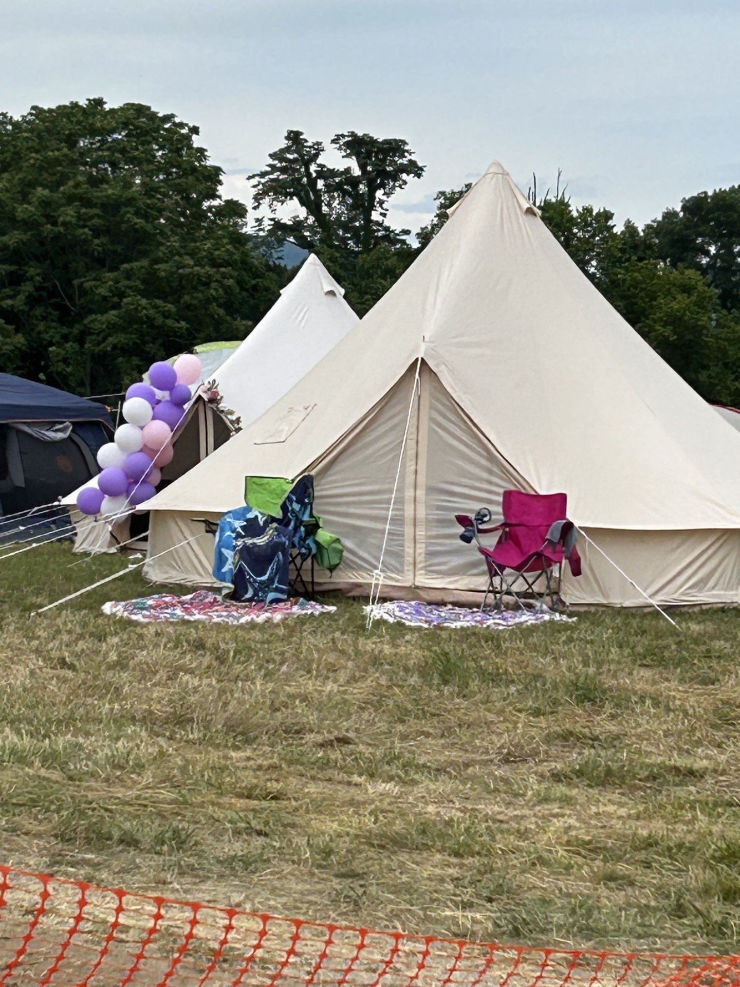 Glamping tent rentals set up for a festival or group event in Virginia