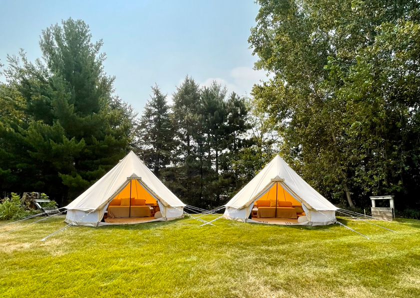 Two luxury birthday party tents set up in a backyard for a private celebration in Virginia