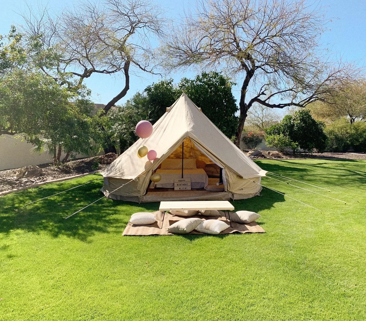 Luxury backyard glamping tent set up by Star City Glamping at a private home in Roanoke, VA