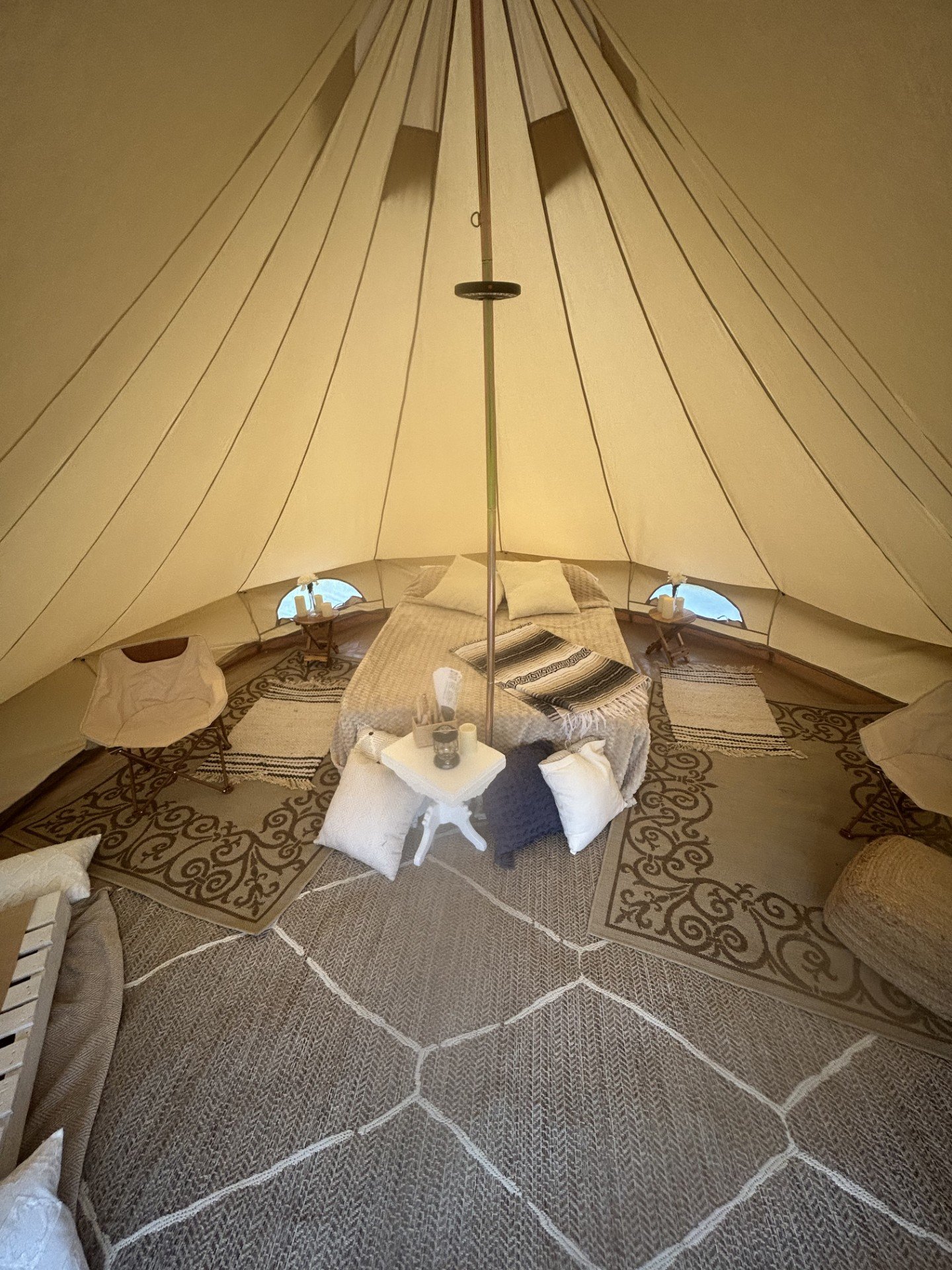 Backyard glamping tent setup at Smith Mountain Lake & Bedford, VA for family gatherings or small festivals