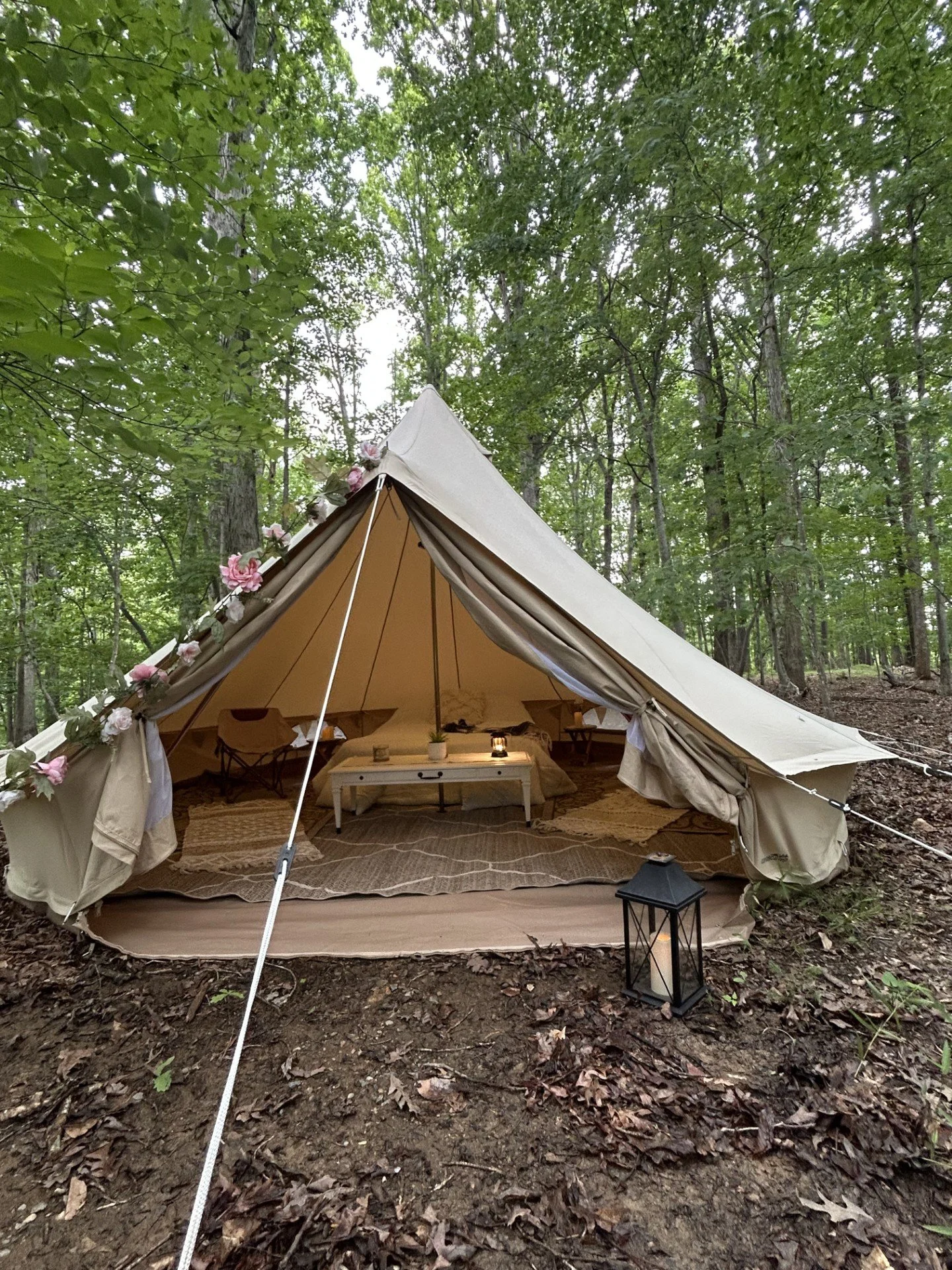 Fully furnished mobile glamping tent delivered and set up at a private home in Salem, VA