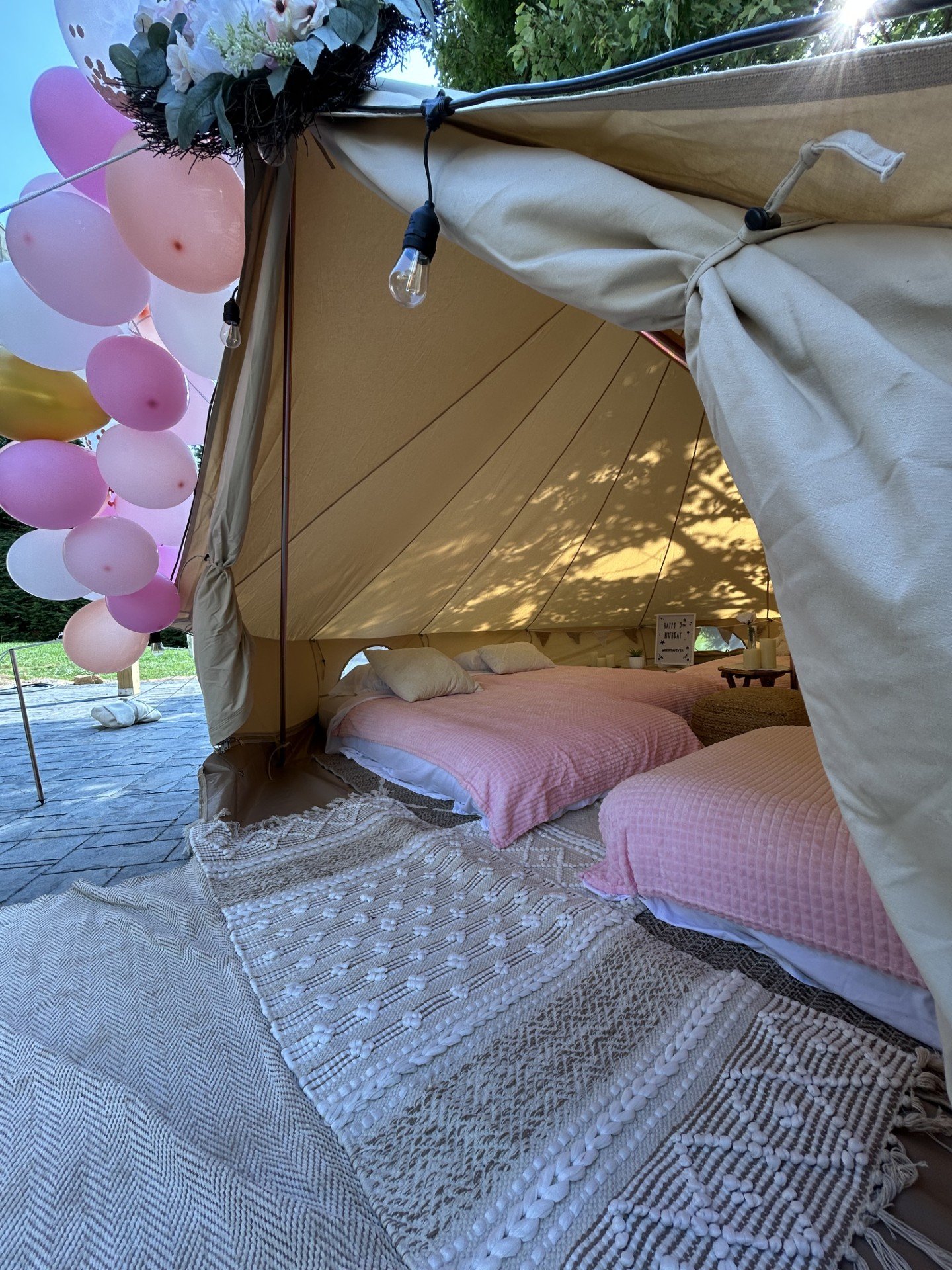 Backyard birthday glamping setup in Hunting Hills, VA