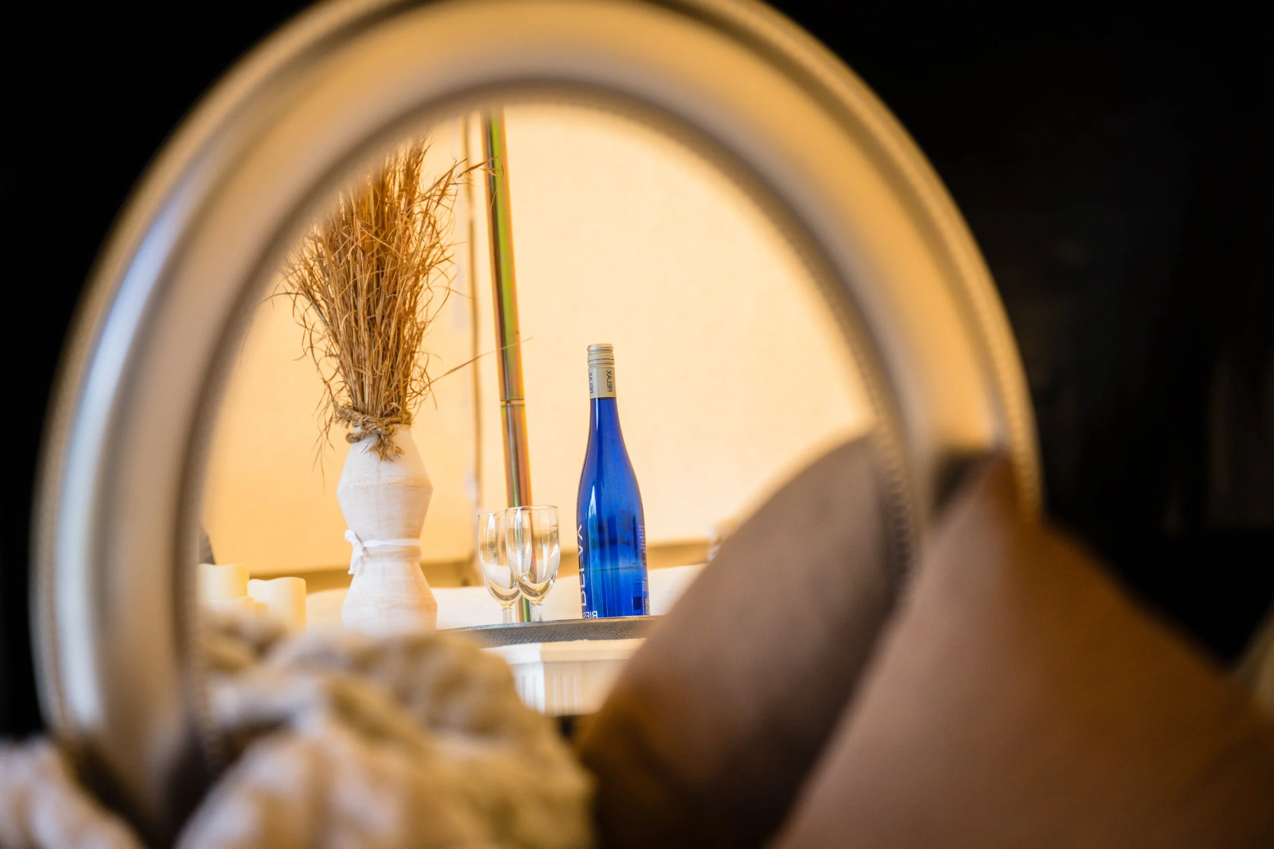 Elegant glamping tent interior set up for a wedding day retreat