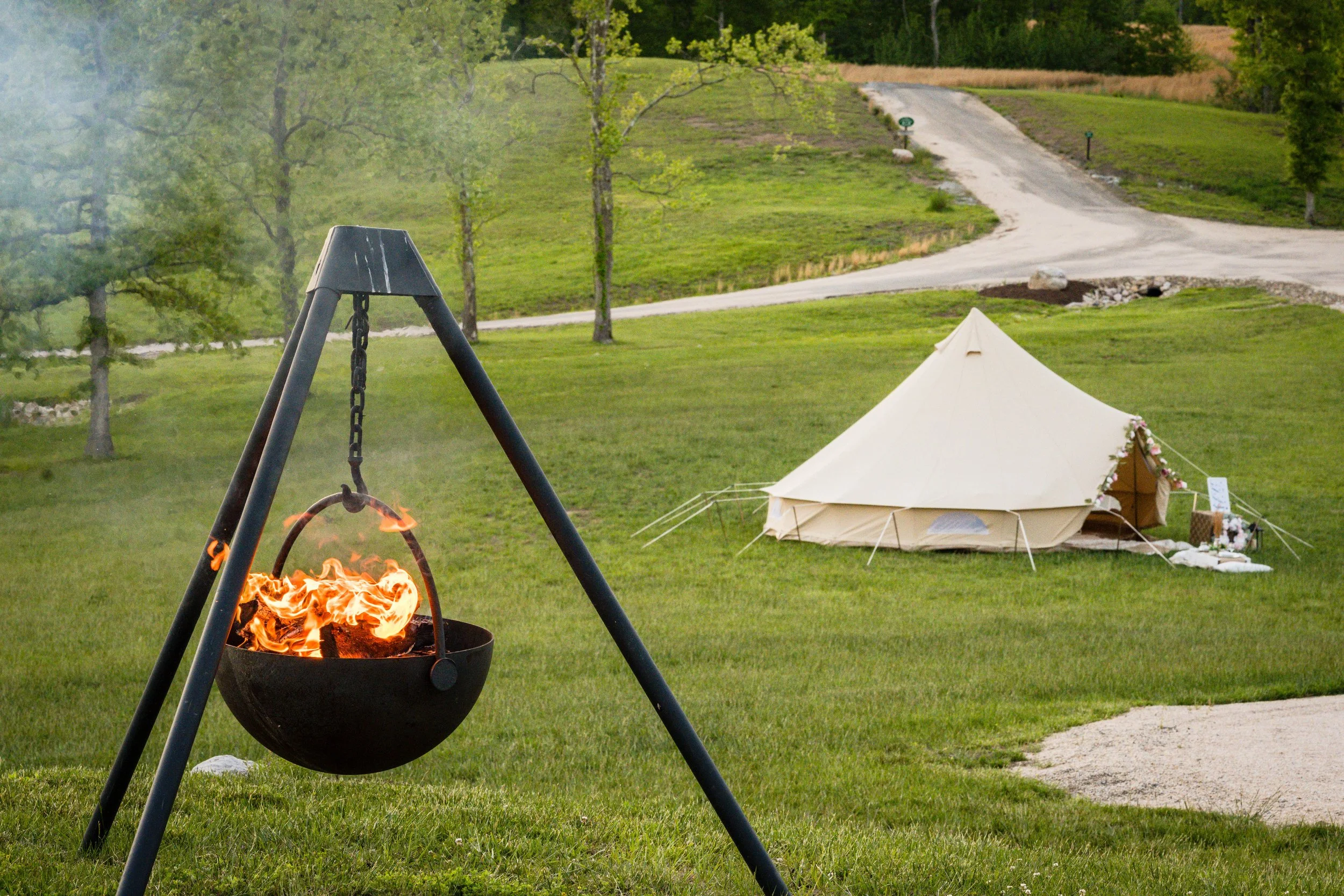 Wedding glamping tent styled for an outdoor ceremony at a Virginia venue