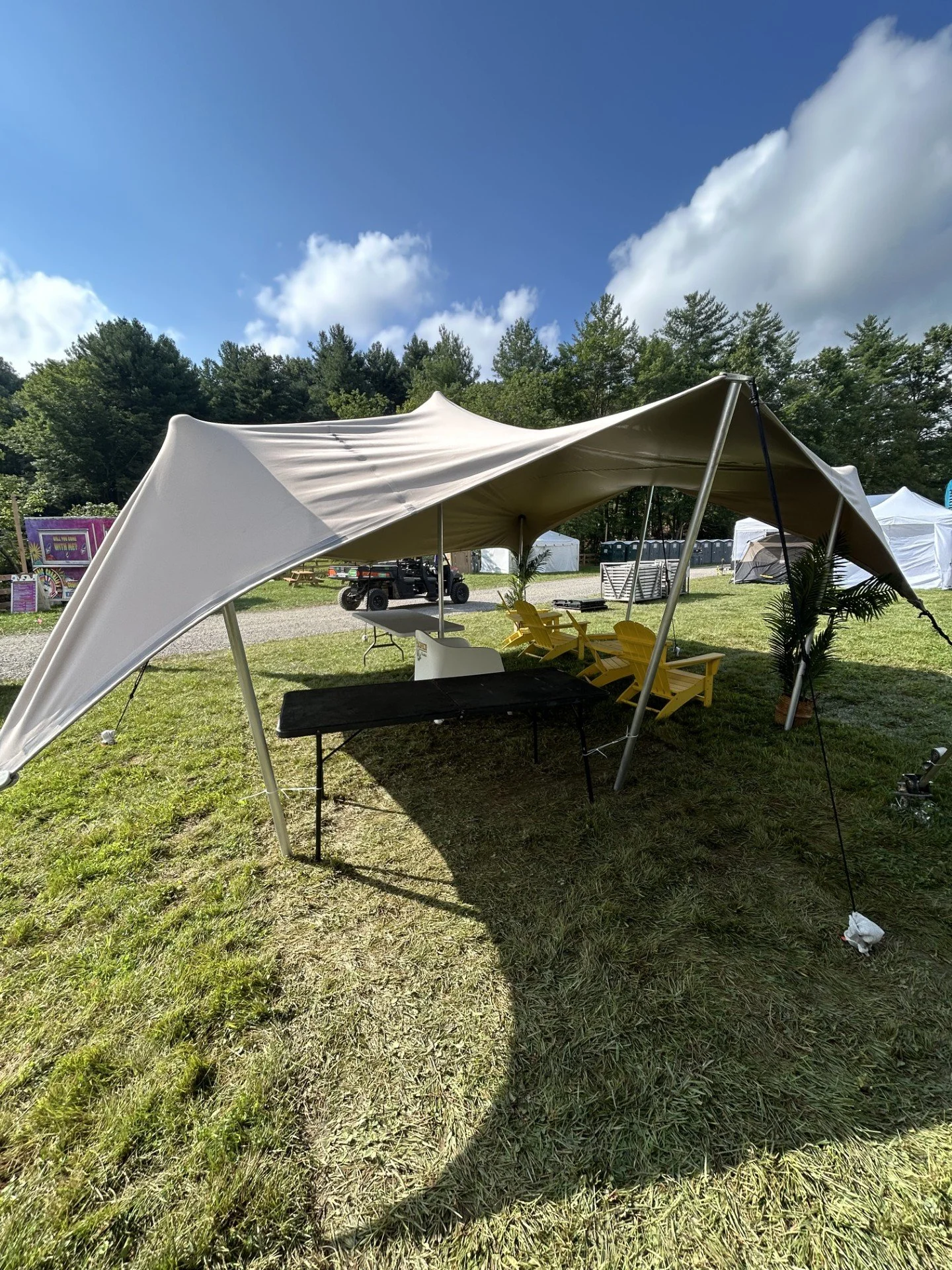 Stretch tent installation at an outdoor event in Virginia