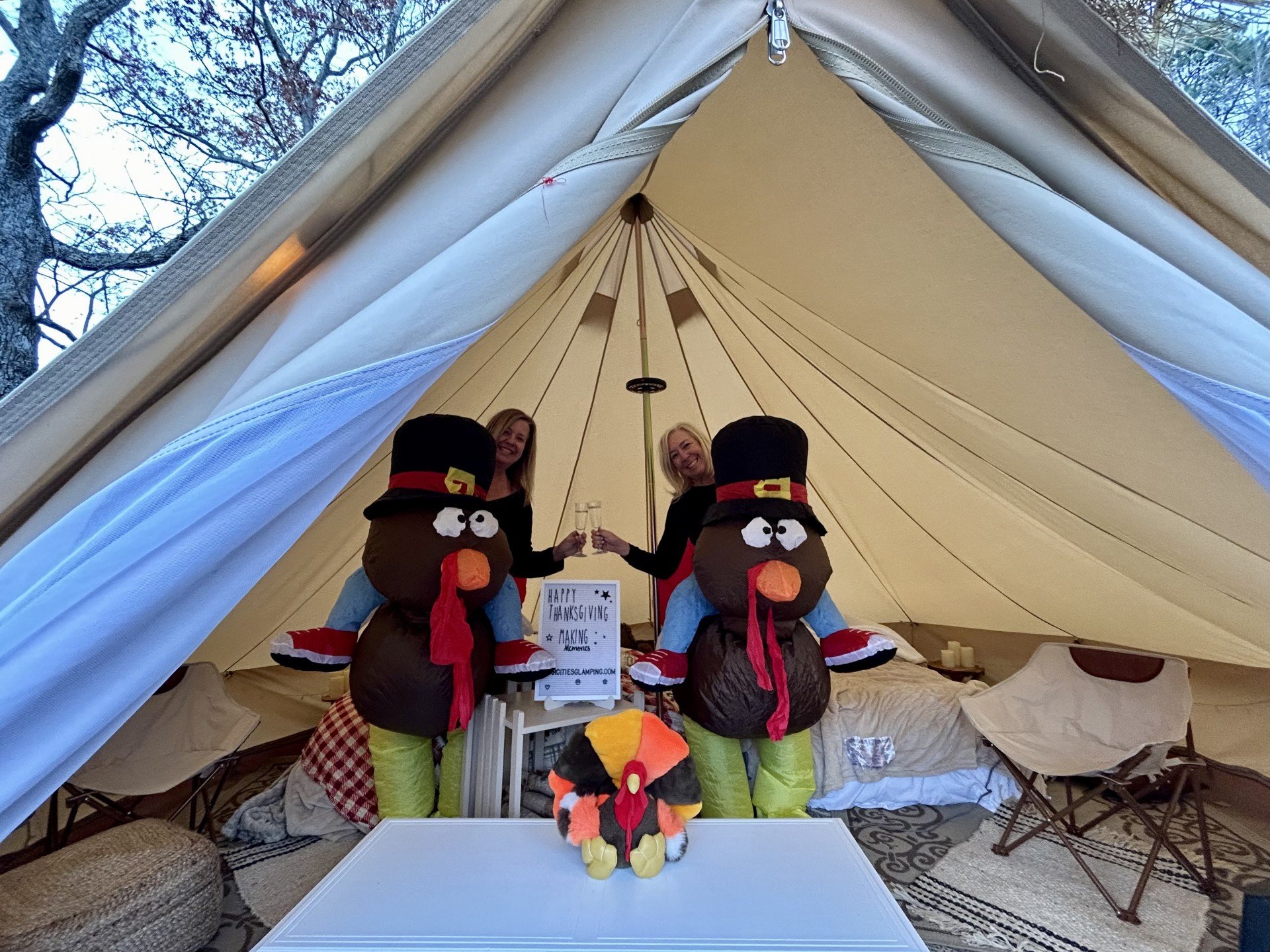 Multiple luxury glamping tents set up for a family gathering in Roanoke, VA