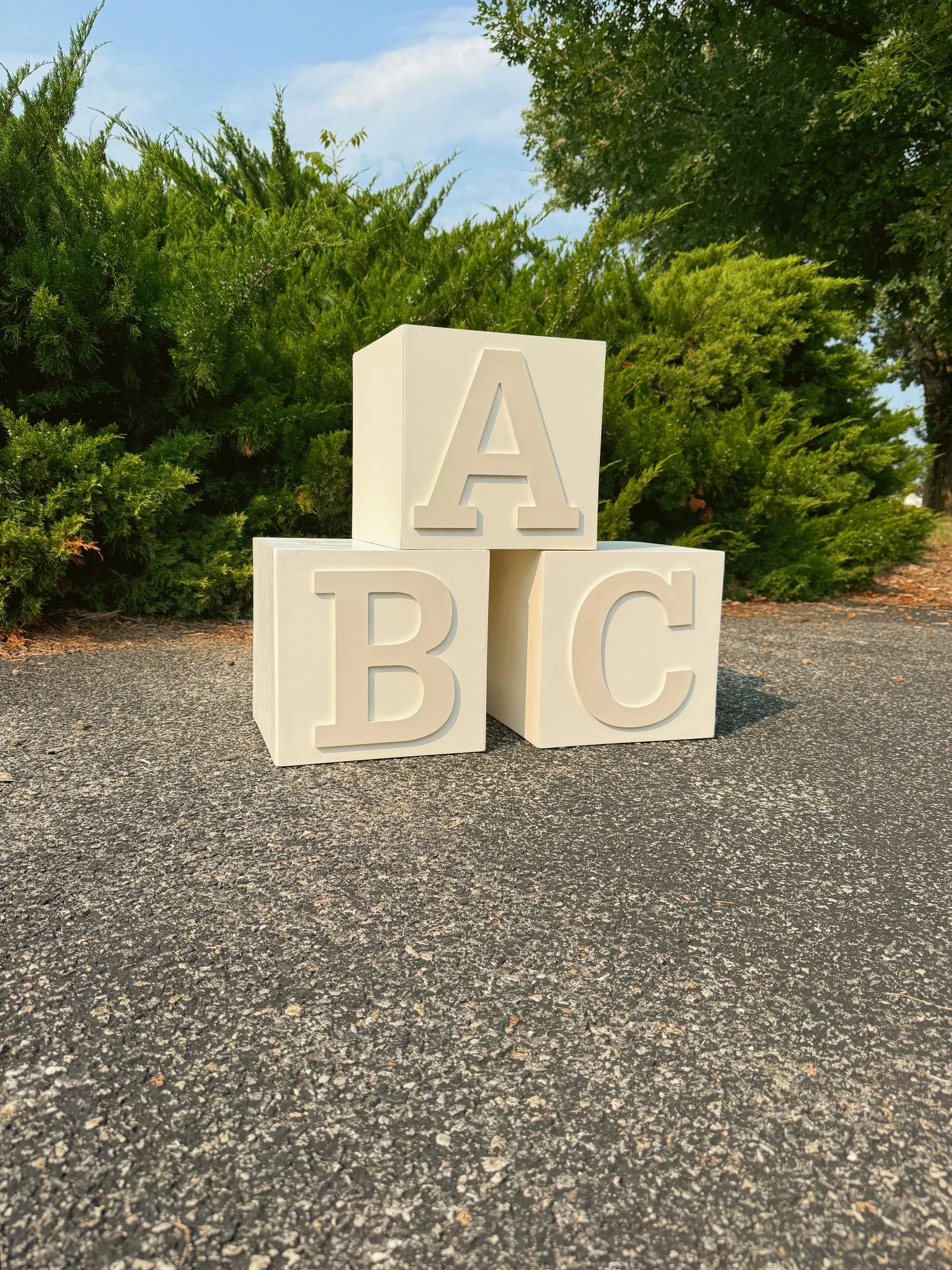 ABC Boxes:
Color: White Boxes with Tan Letters (Letters can be painted a different color upon request)
Price: $60 to Rent