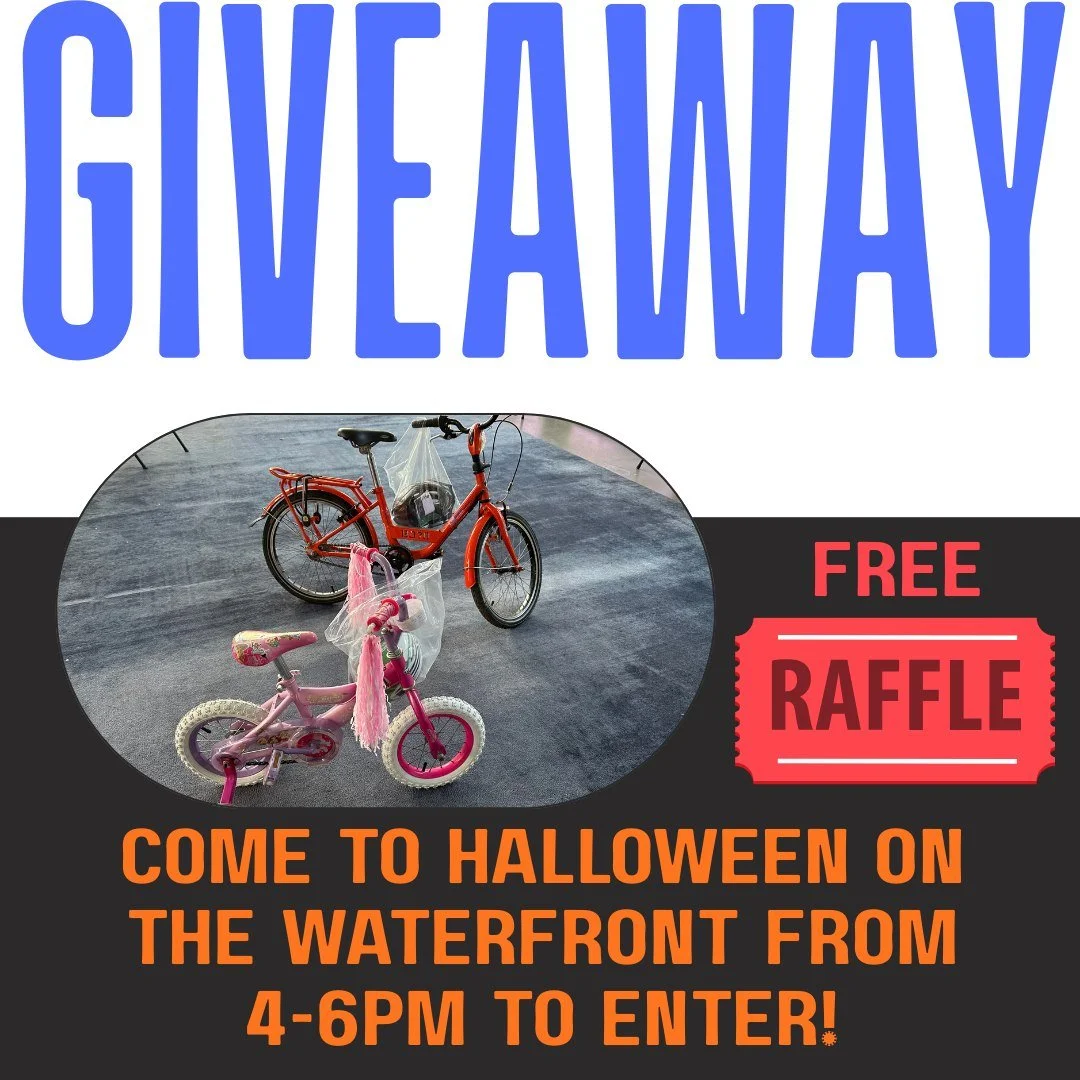 Come to Halloween on the Waterfront tomorrow from 4-6pm to enter our free raffle! We are raffling off two kids bikes- one with training wheels and one for an older rider. Helmets are included!

To enter the raffle, come to the Hunters Point Parks Con