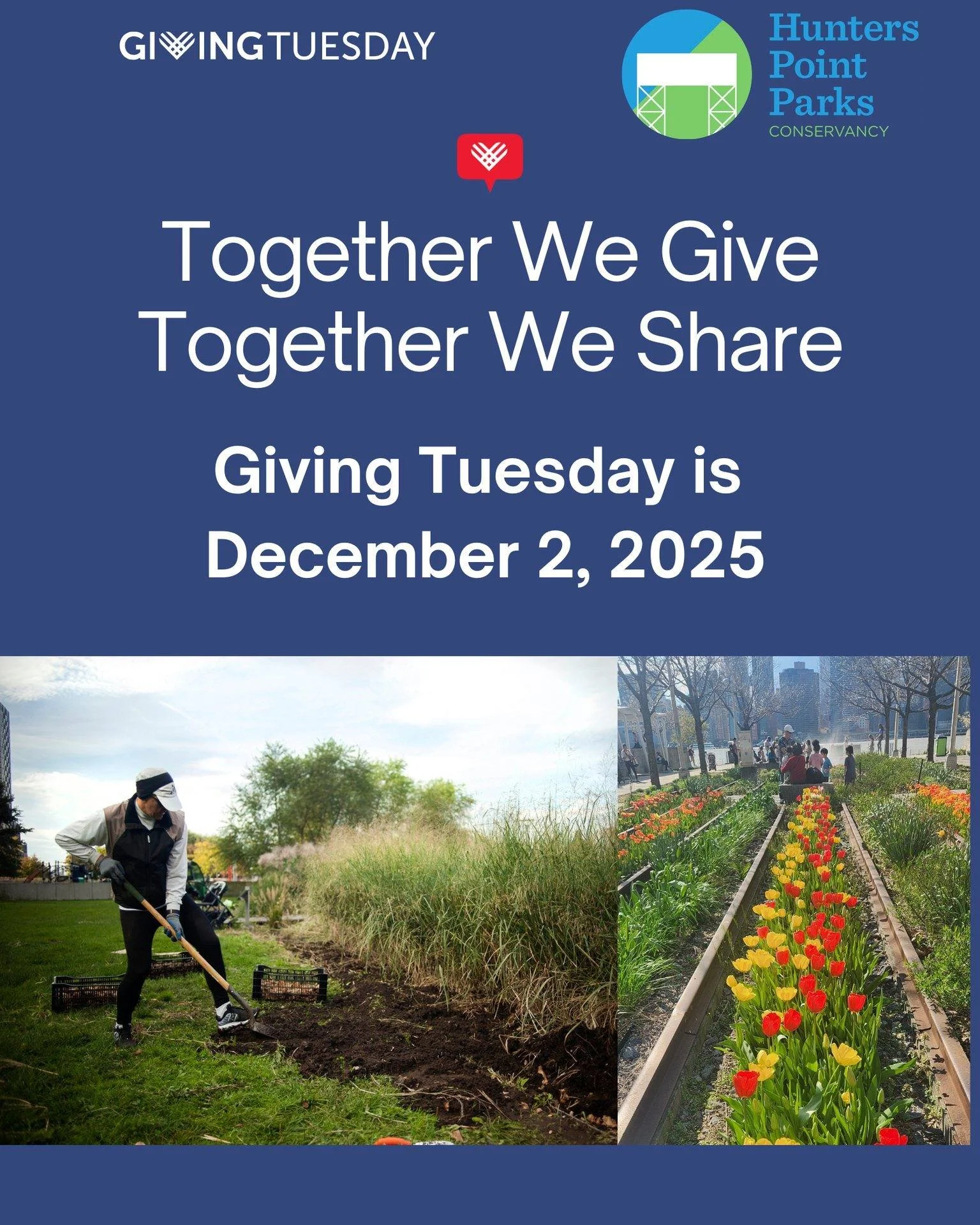 Save the date for December 2nd for this year's Giving Tuesday!

Your support helps us continue our free public programming, park beautification and resilience projects, and more.

Support your local parks by making a donation at hunterspointparks.org