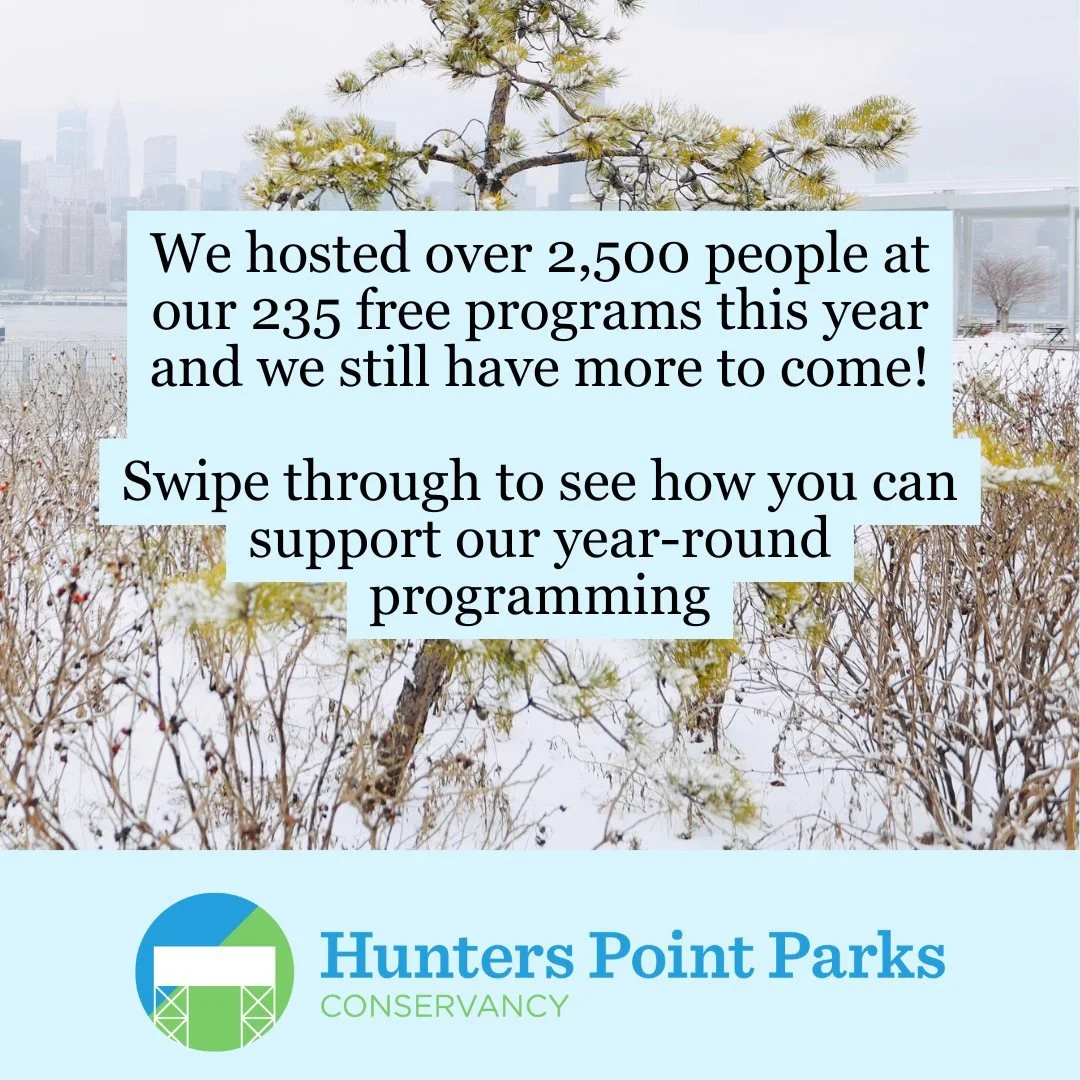 Your support helps us continue our free public programming, park beautification and resilience projects, and more.

Support your local parks by making a donation at hunterspointparks.org or via the link in our bio.

If you're not in a position to don