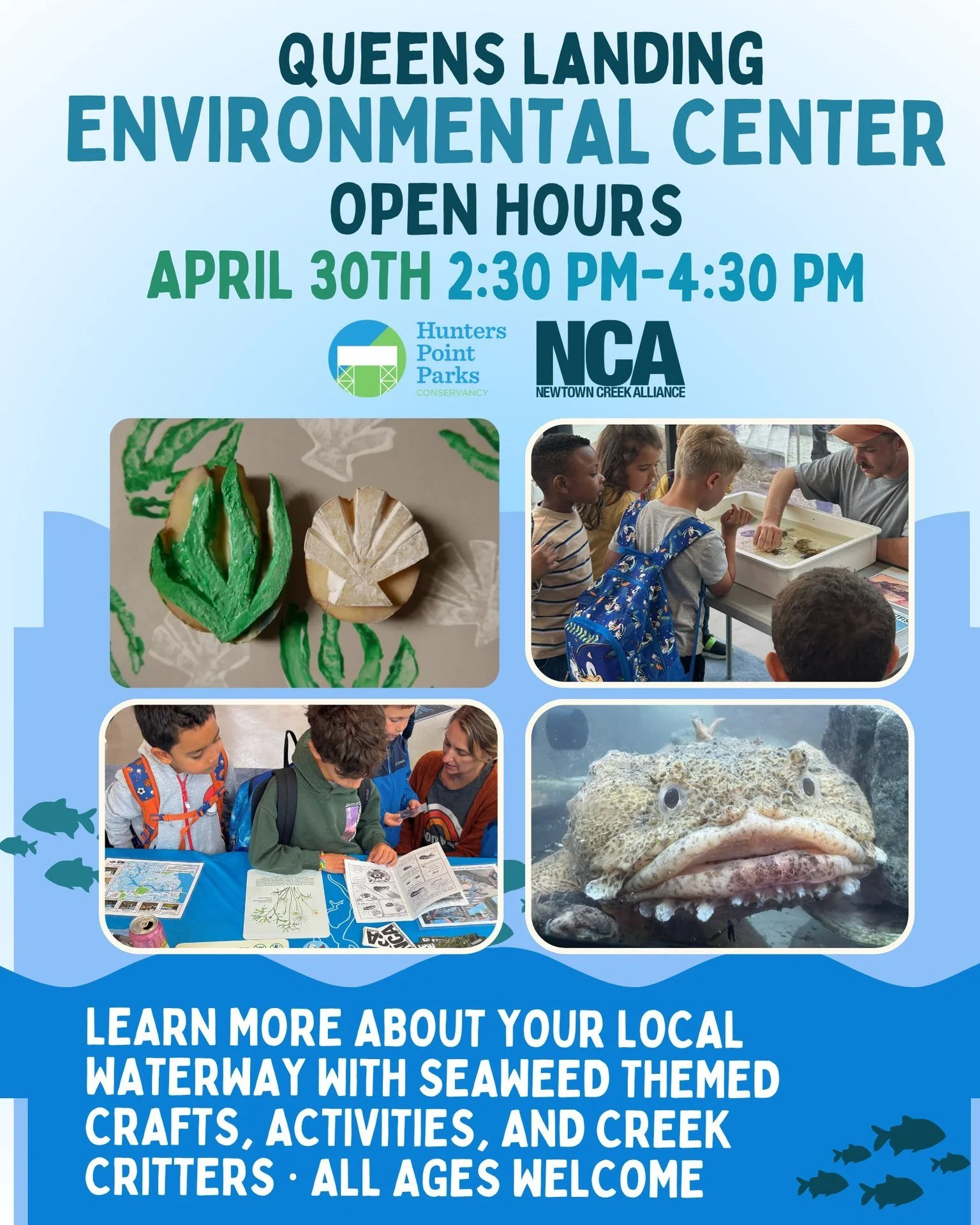 Please join us and The Newtown Creek Alliance tomorrow Thursday, April 30th for another Queens Landing Open Hours at our Environmental Center from 2:30-4:30PM.

We will have crafts, activities, and be showcasing or beautiful animals from the Newtown 