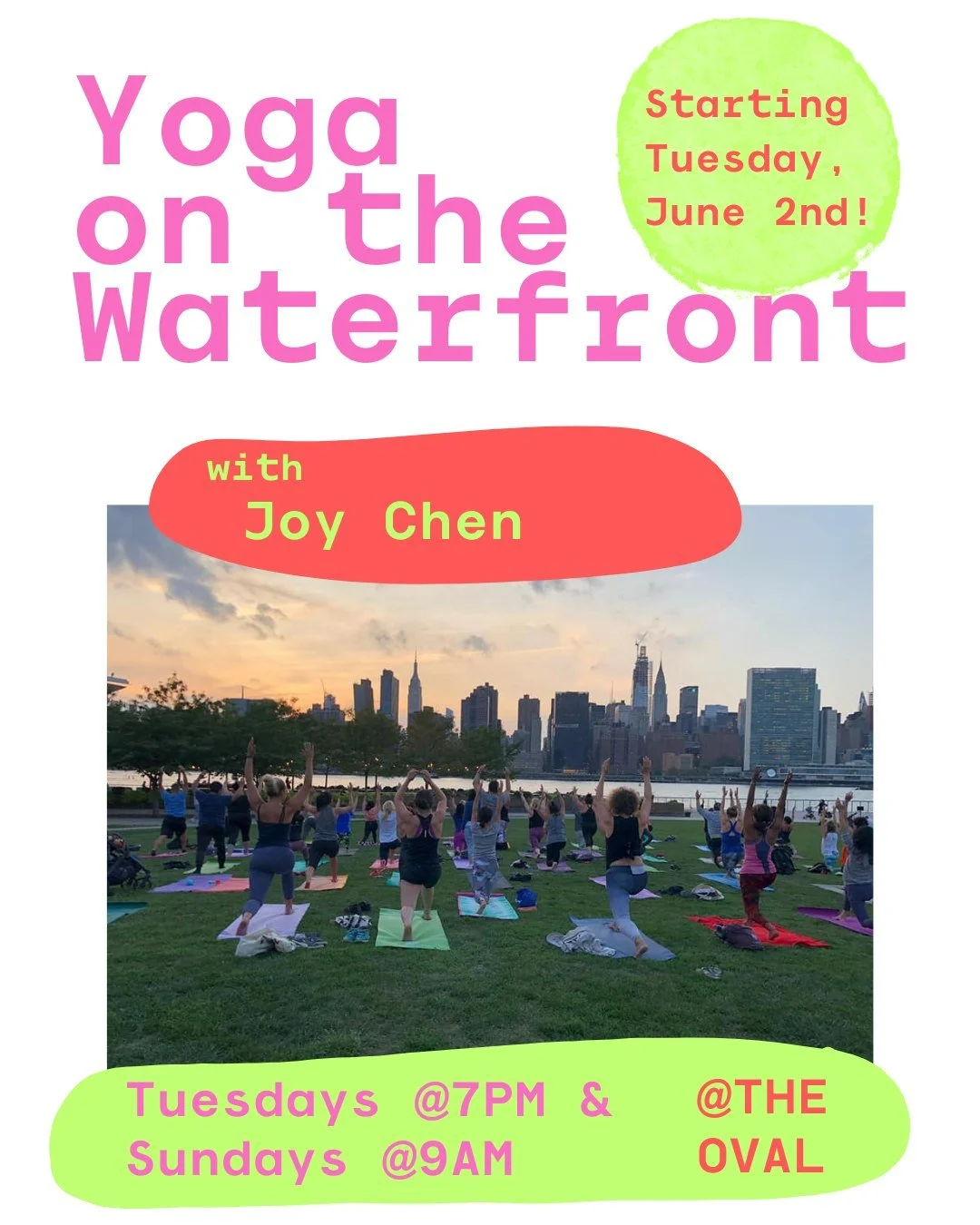 Our Waterfront Yoga with Joy Chen is back on Tuesday, June 2nd at 7PM at the Oval in Hunter's Point South Park!

Yoga will be on Tuesdays at 7PM and Sundays at 9AM. To register, please visit our Eventbrite page- link in bio :)