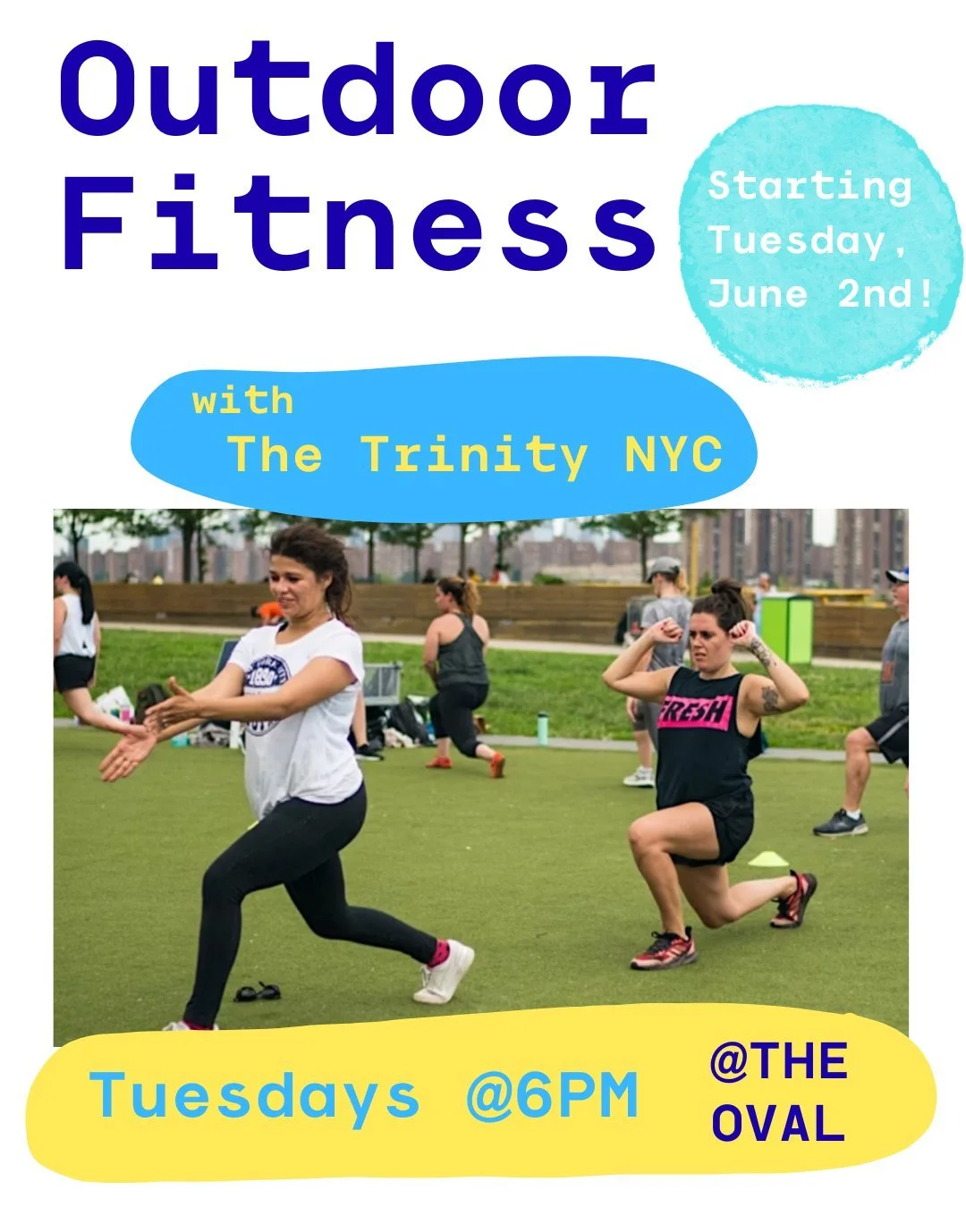 Our Outdoor Fitness with The Trinity NYC is back on Tuesday, June 2nd at 6PM at the Oval in Hunter's Point South Park!

Outdoor Fitness will be on Tuesdays at 7PM through the summer. To register, please visit our Eventbrite page- link in bio :)