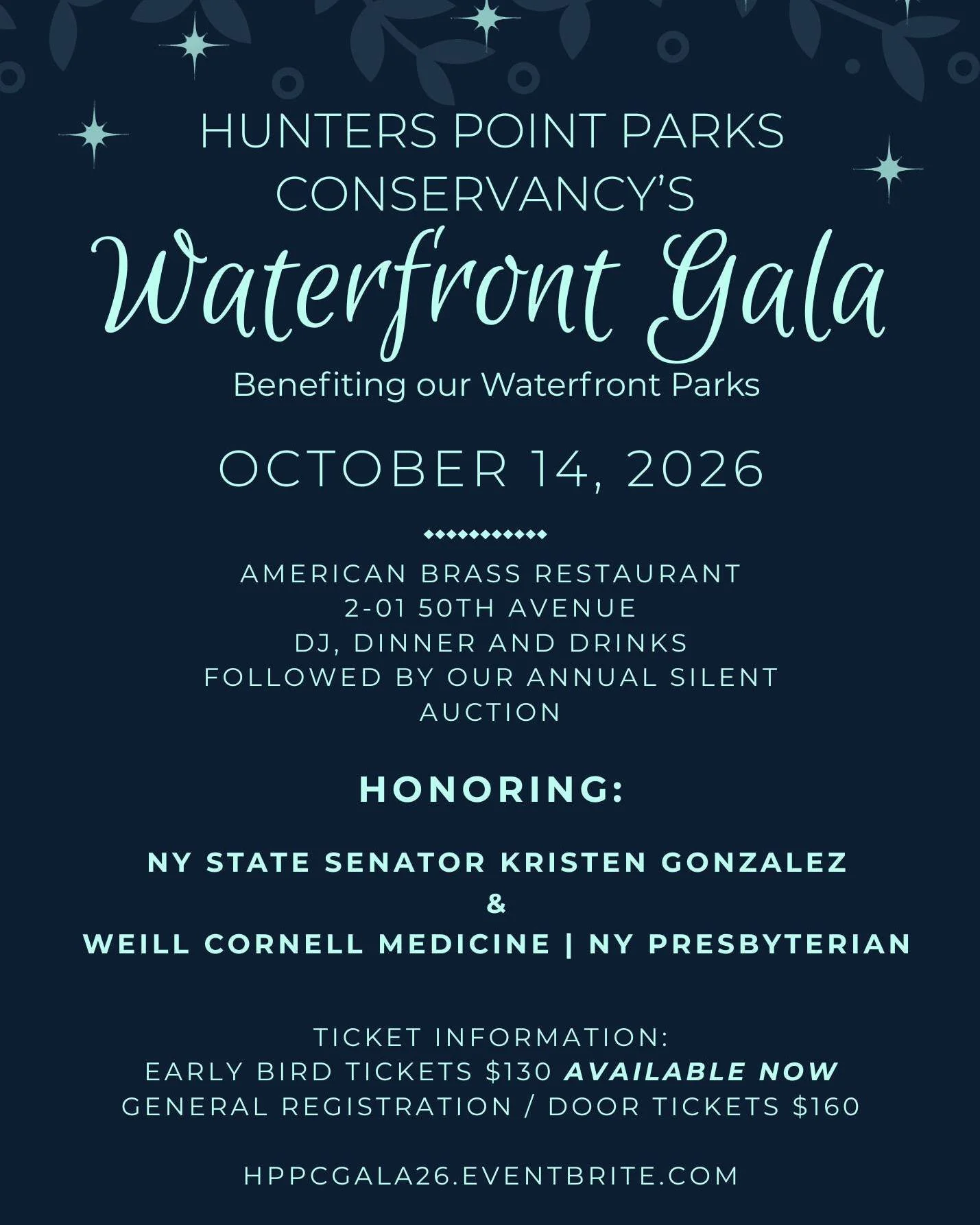 We're excited to announce our 2026 Waterfront Gala honorees, NY State Senator Kristen Gonzalez and Weill Cornell Medicine- NY Presbyterian! 

As a reminder, early bird tickets are available now until September 13th! You can purchase tickets through t