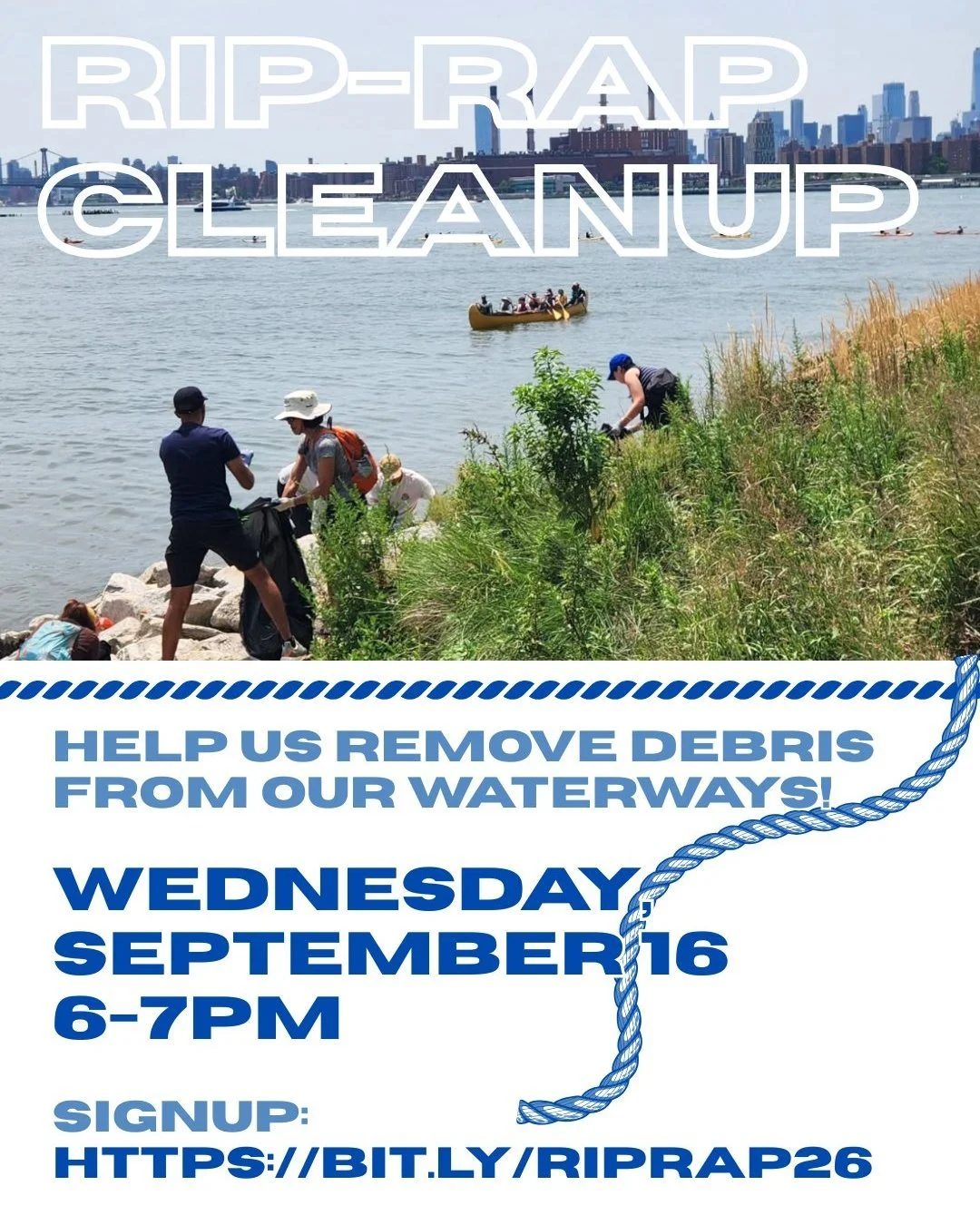 Join us on September 16th at 6pm for a rip-rap cleanup!

Rip-rap are the rocks that you see along the coastline in Hunter's Point South Park and other shoreline areas of the city. This design feature is supposed to mimic a natural rocky shoreline and