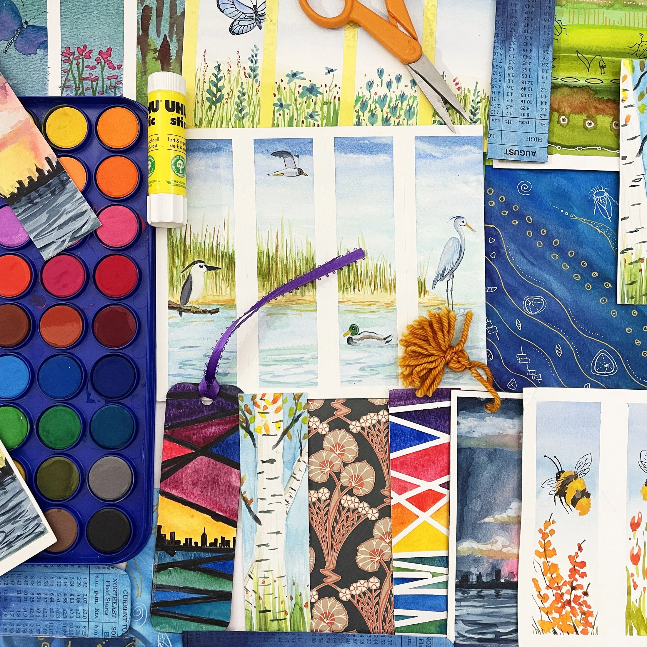Hunters Point Park & Newtown Creek: History & Wildlife Watercolor Bookmarks