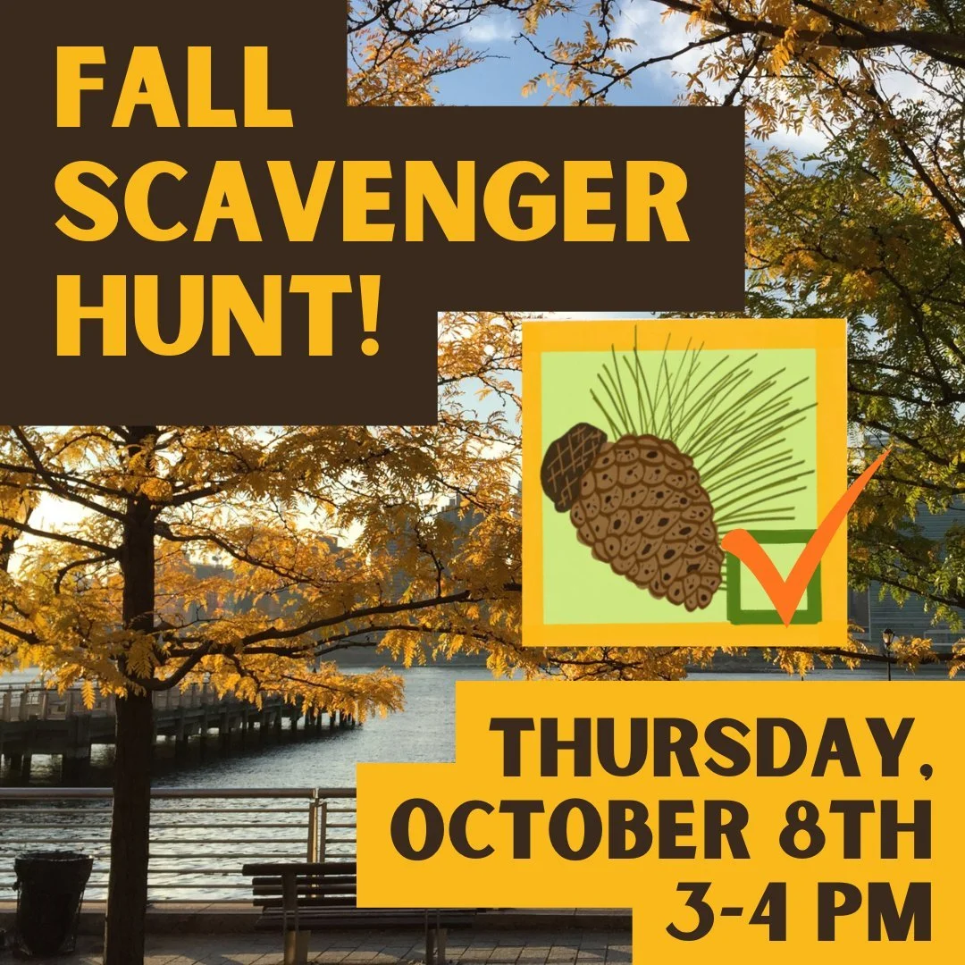 Join us for a fall scavenger hunt for kids on Thursday, October 8th from 3-4pm!

We will be taking a walk through the park and pointing out signs of fall. Register for this event on our Eventbrite- link in bio :)