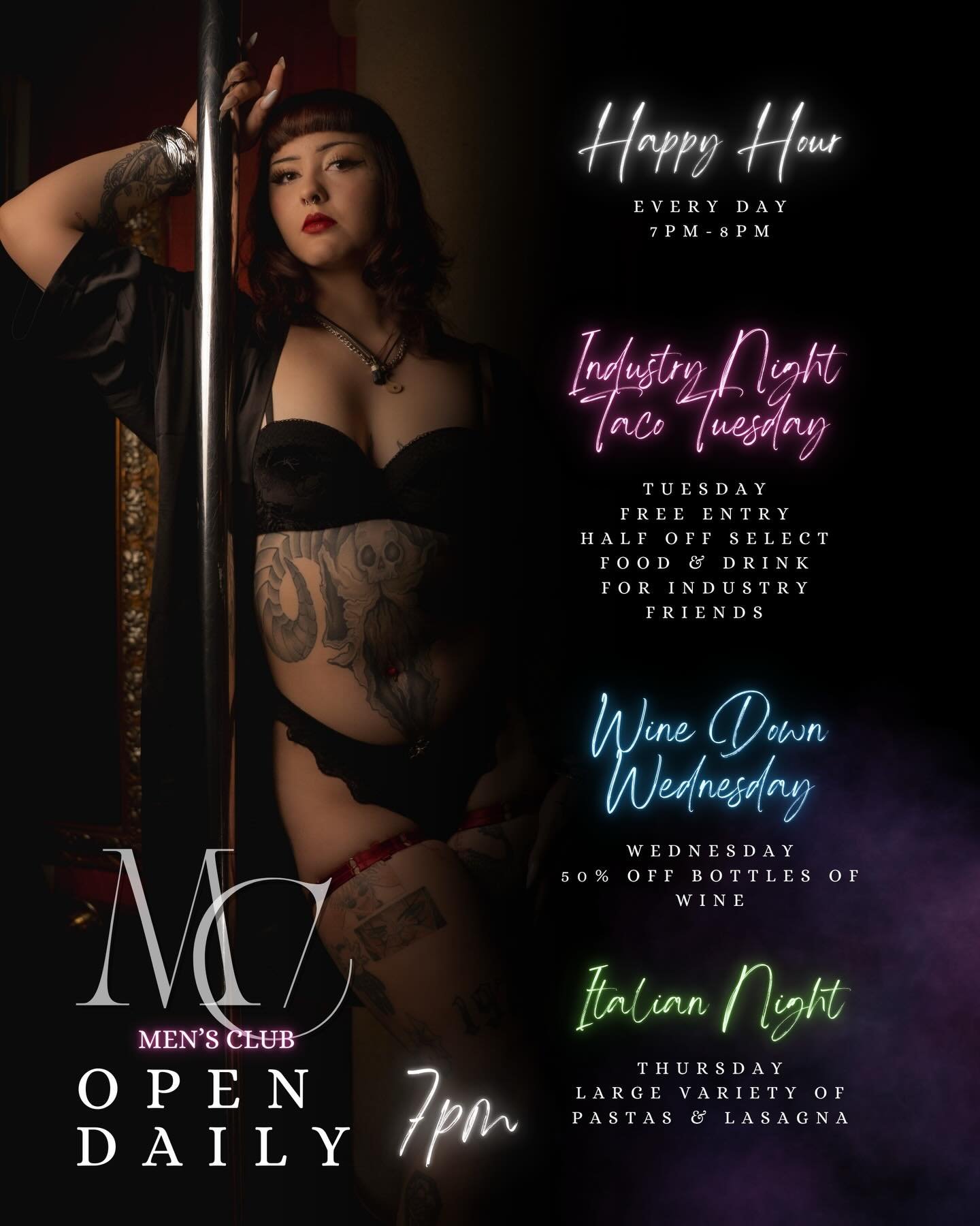 Cure your boredom at the world famous MENS CLUB

Open at 7pm