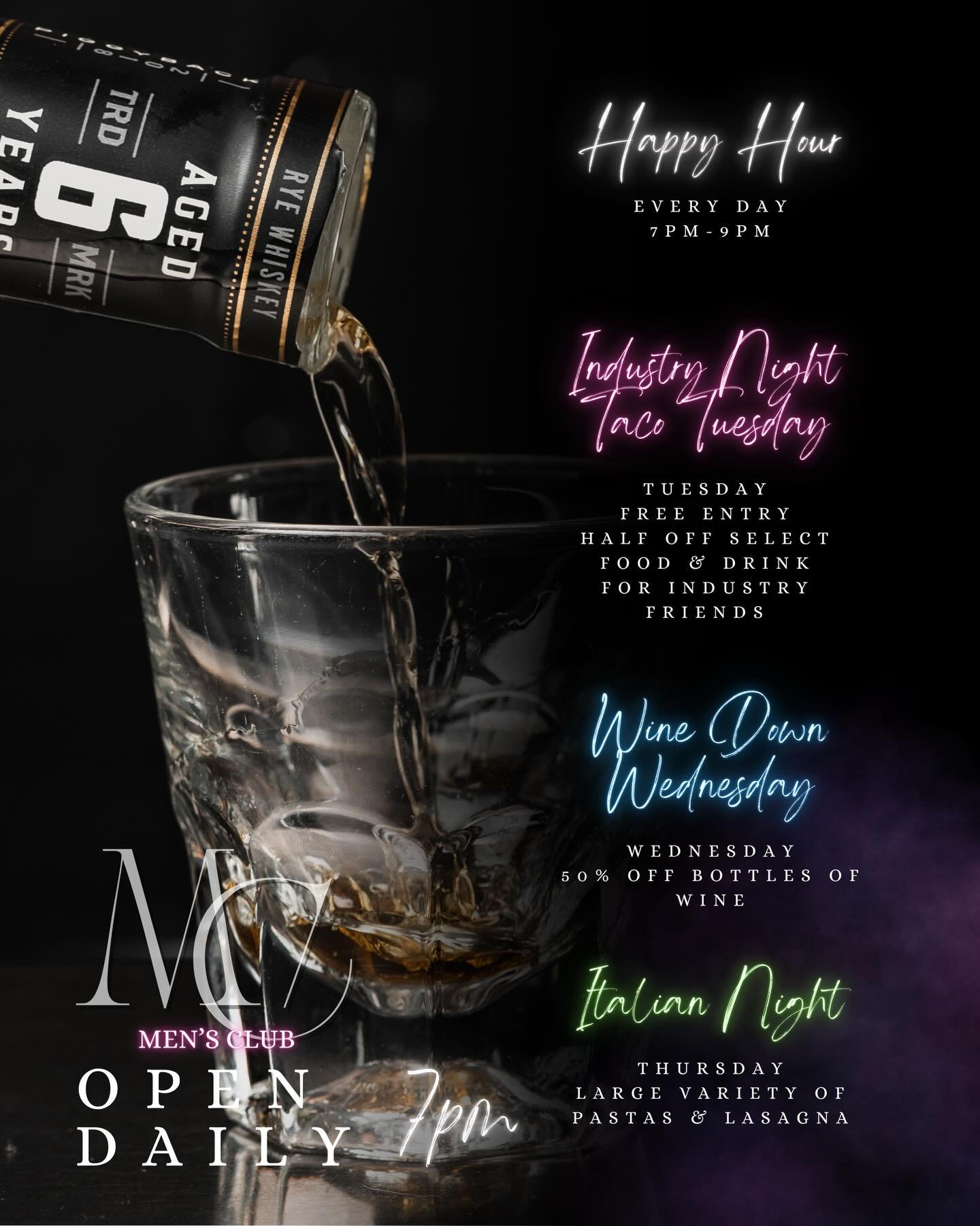 🔥 Every night at the Men&rsquo;s Club of Reno, something special is happening. 🔥

If you&rsquo;re searching for Reno nightlife, late-night dining, or the best things to do in Reno, this is your weekly lineup:

🍸 Happy Hour every day &mdash; half o
