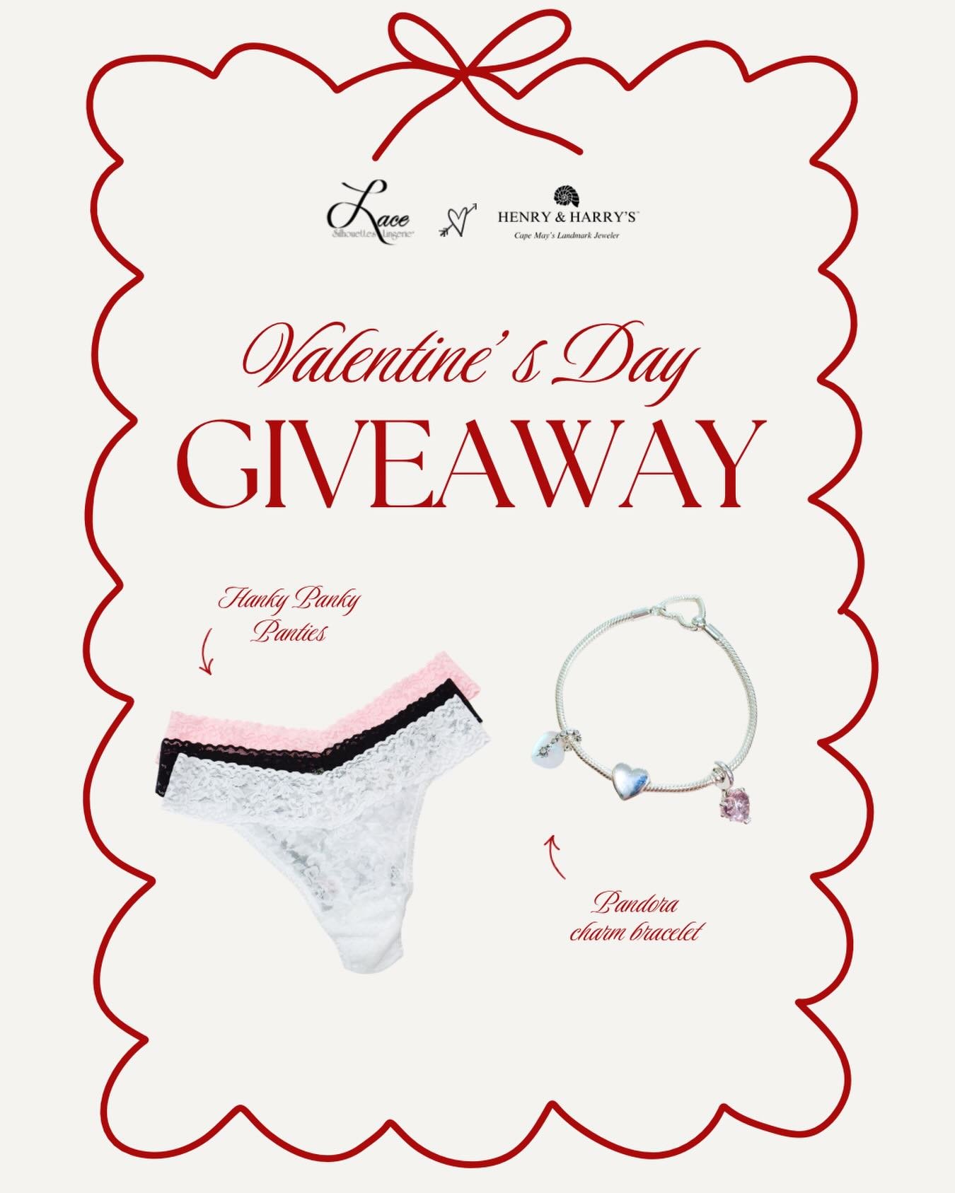 CLOSED 

GIVEAWAY!

We are excited to announce that this Valentine&rsquo;s Day, Lace Silhouettes &times; Henry &amp; Harry&rsquo;s are giving away:

💝3 pairs of Hanky Panky underwear
 (One-size, original rise, in 3 colors: white, pink, and black wit